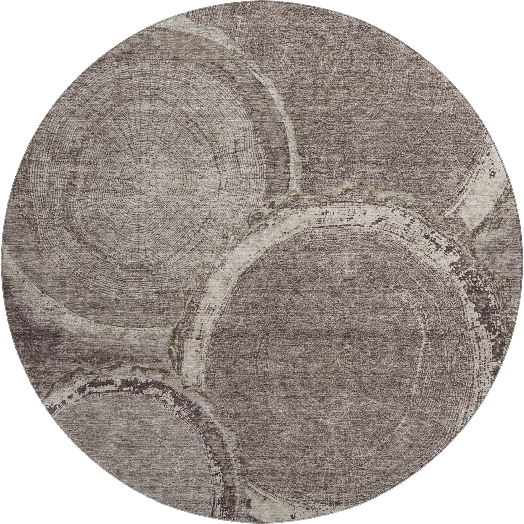 Kotor Machine Washable Transitional Chocolate Brown Rug 8' x 8' #shape_Round