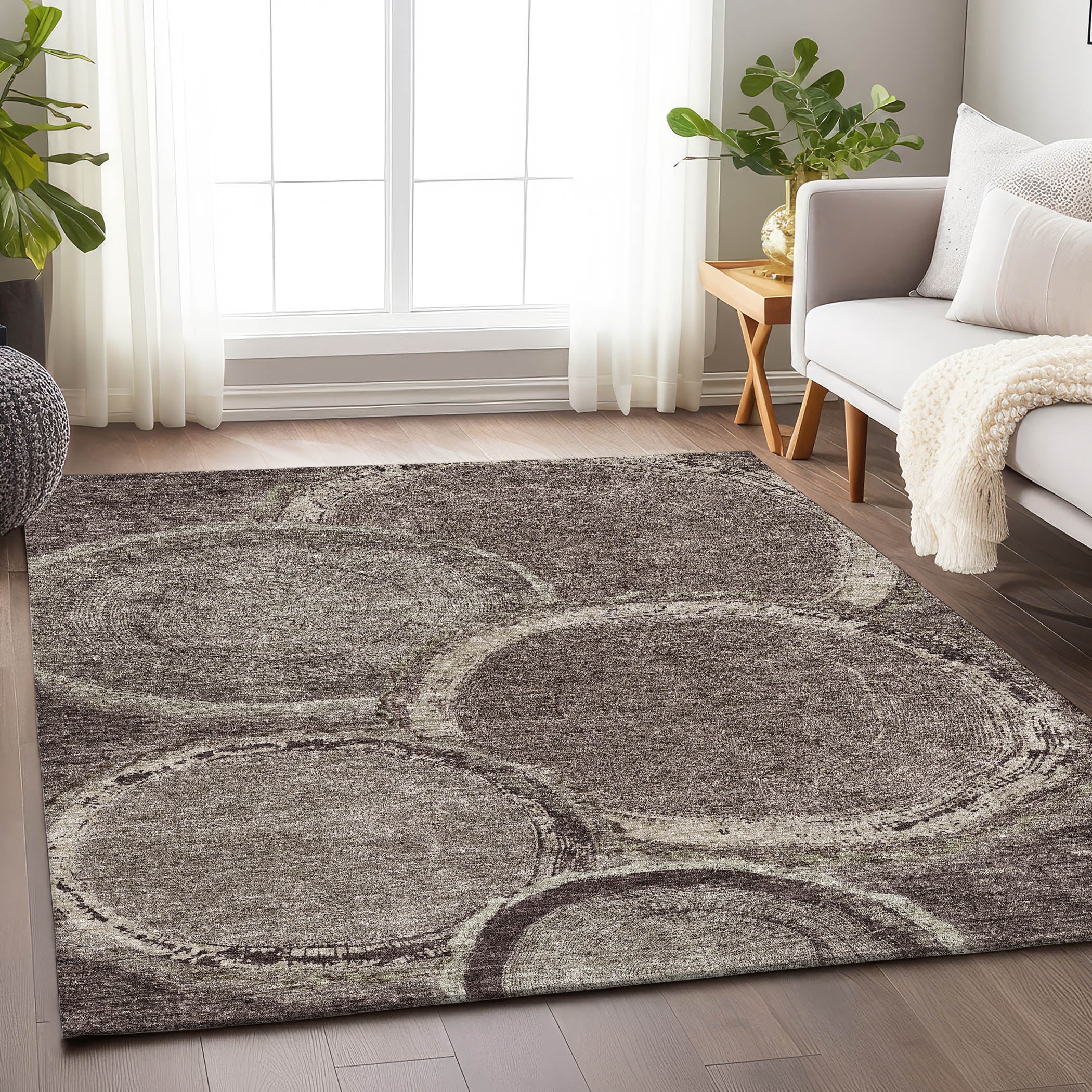 Kotor Machine Washable Transitional Chocolate Brown Rug 2'6" x 3'10" #shape_Rectangle