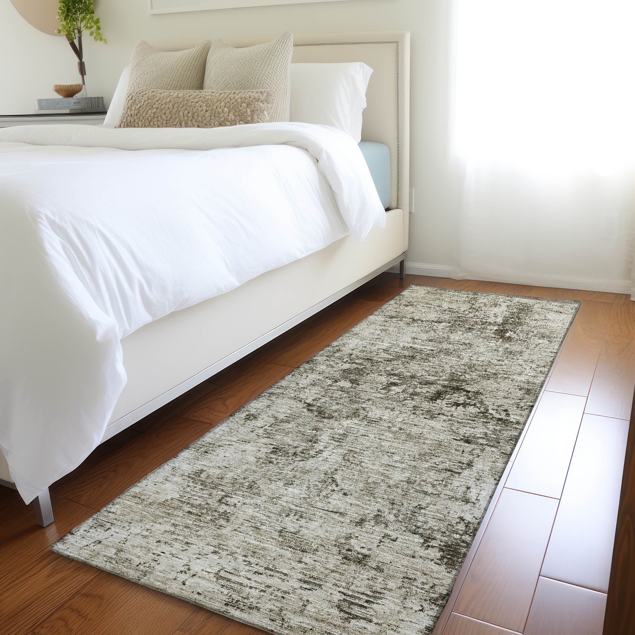 Kyoto Machine Washable Transitional Beige Brown Rug 2'3" x 7'6" #shape_Runner