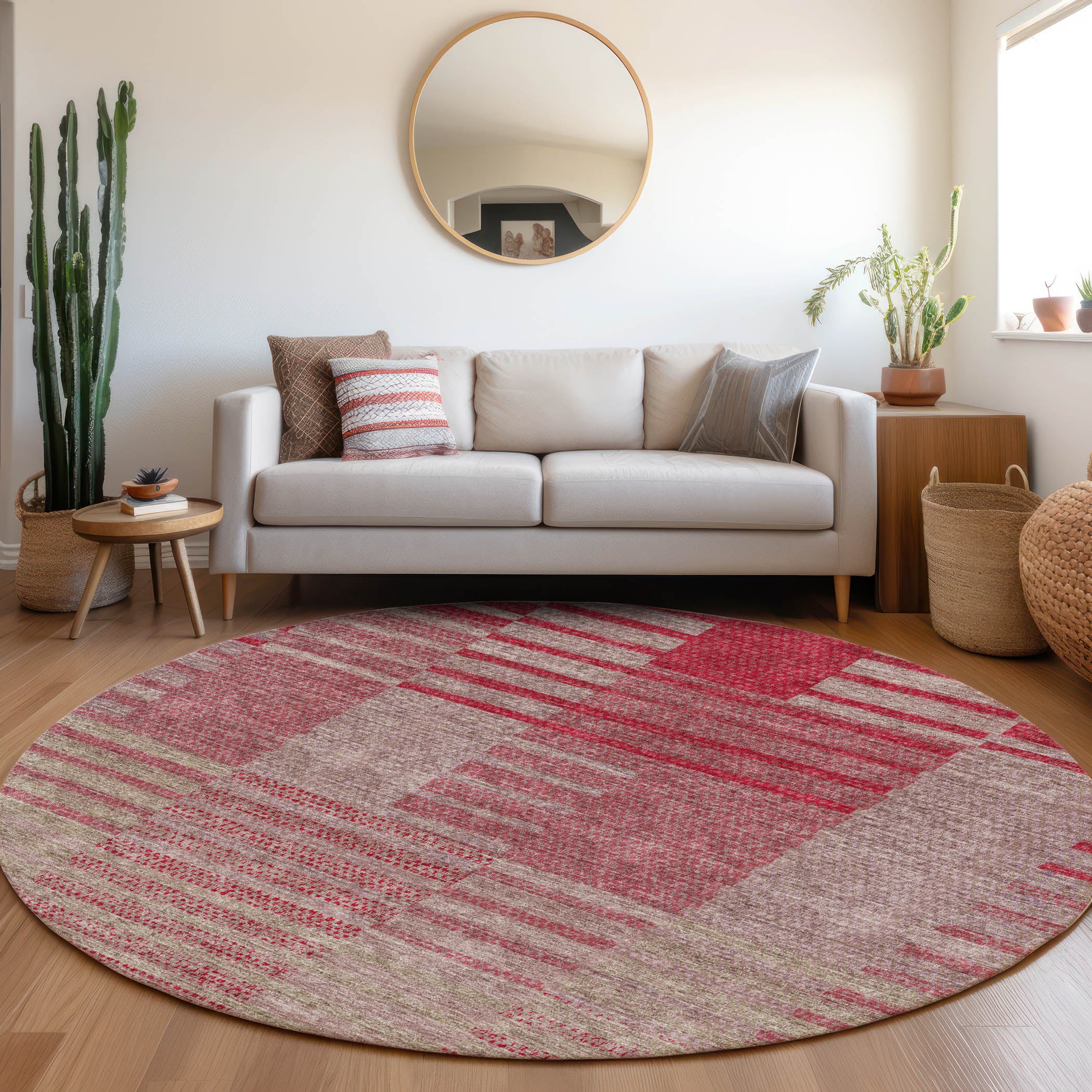 Mostar Machine Washable Transitional Garnet Red Rug 8' x 8' #shape_Round