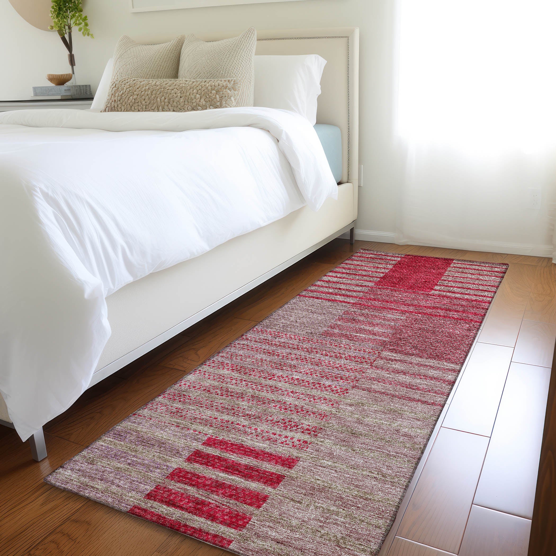 Mostar Machine Washable Transitional Garnet Red Rug 2'3" x 7'6" #shape_Runner