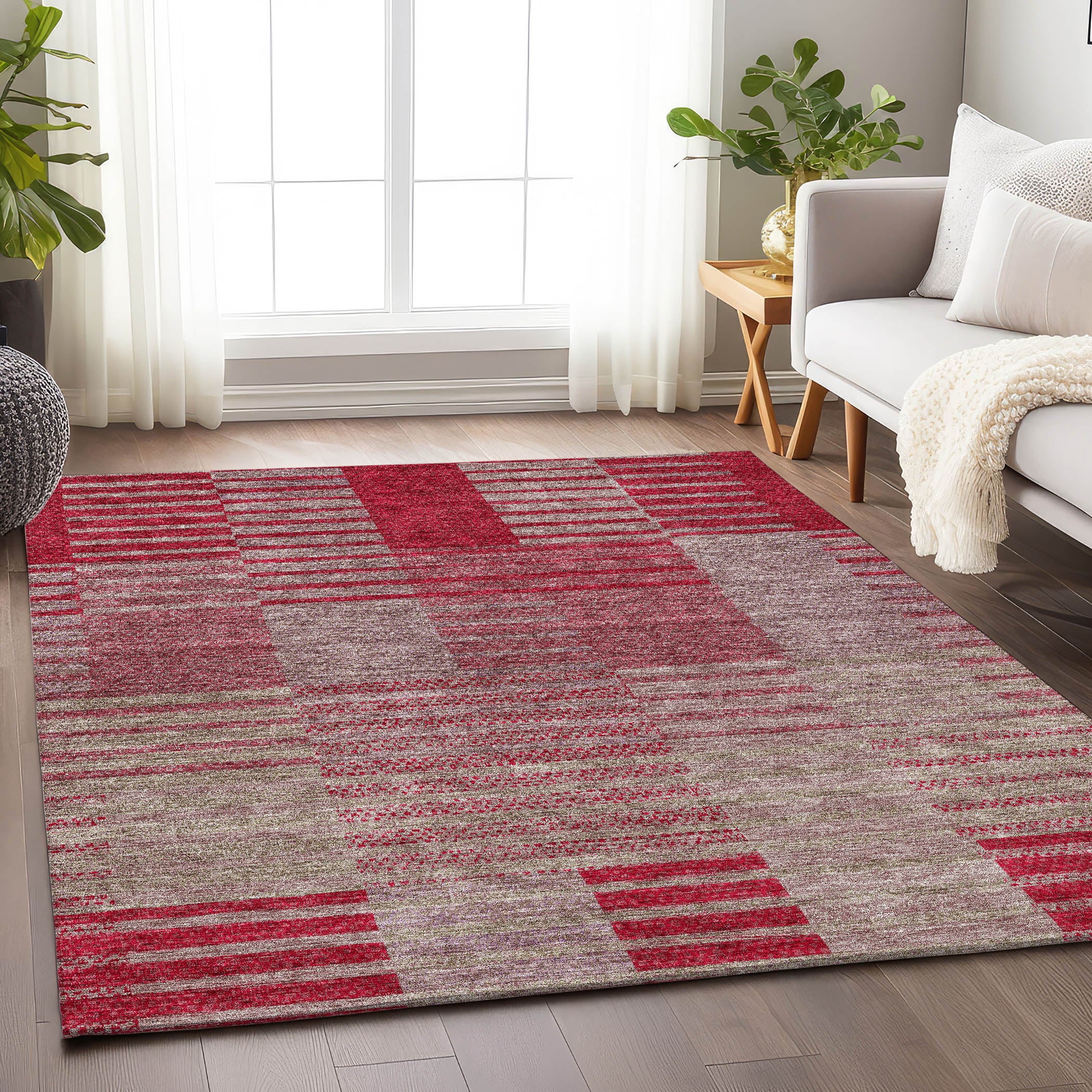 Mostar Machine Washable Transitional Garnet Red Rug 2'6" x 3'10" #shape_Rectangle