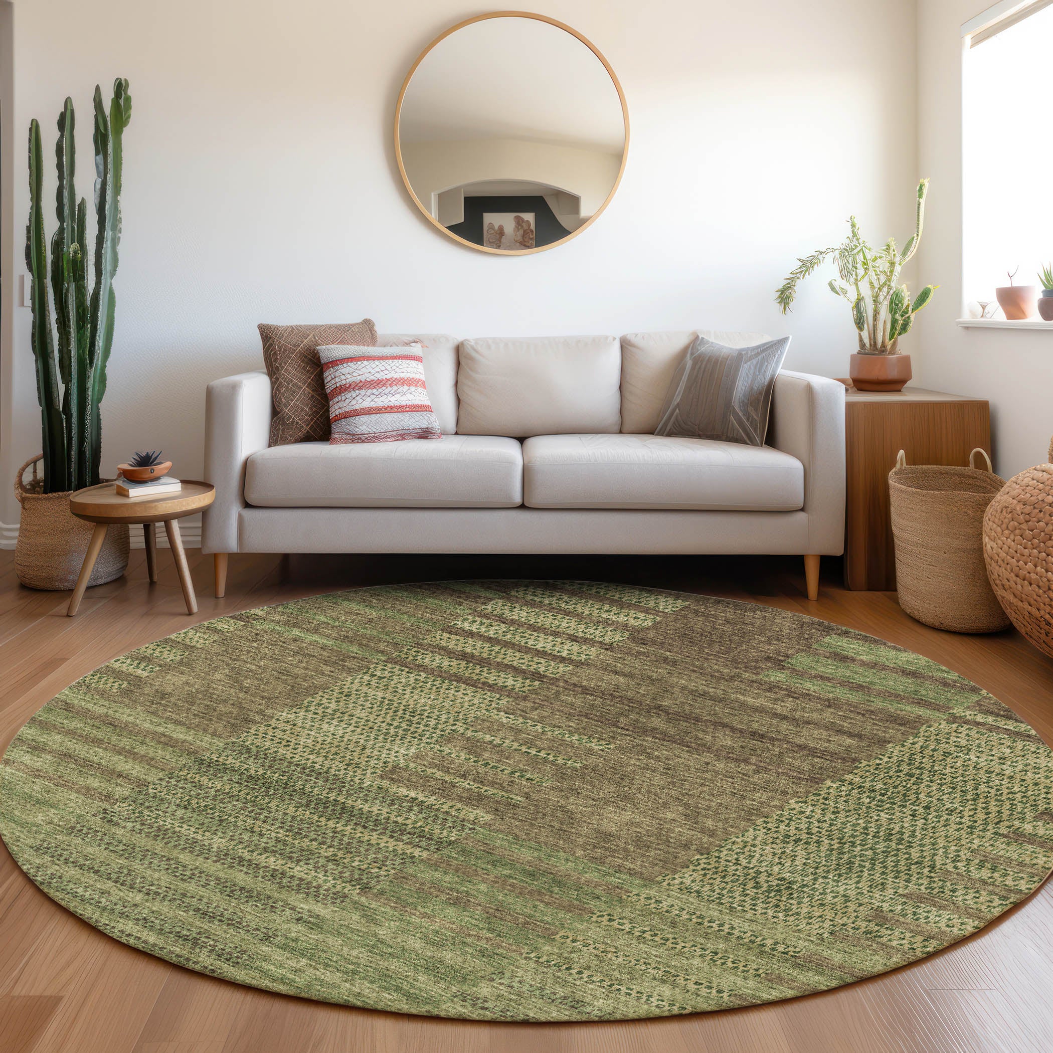 Mostar Machine Washable Transitional Mocha Brown Rug 8' x 8' #shape_Round