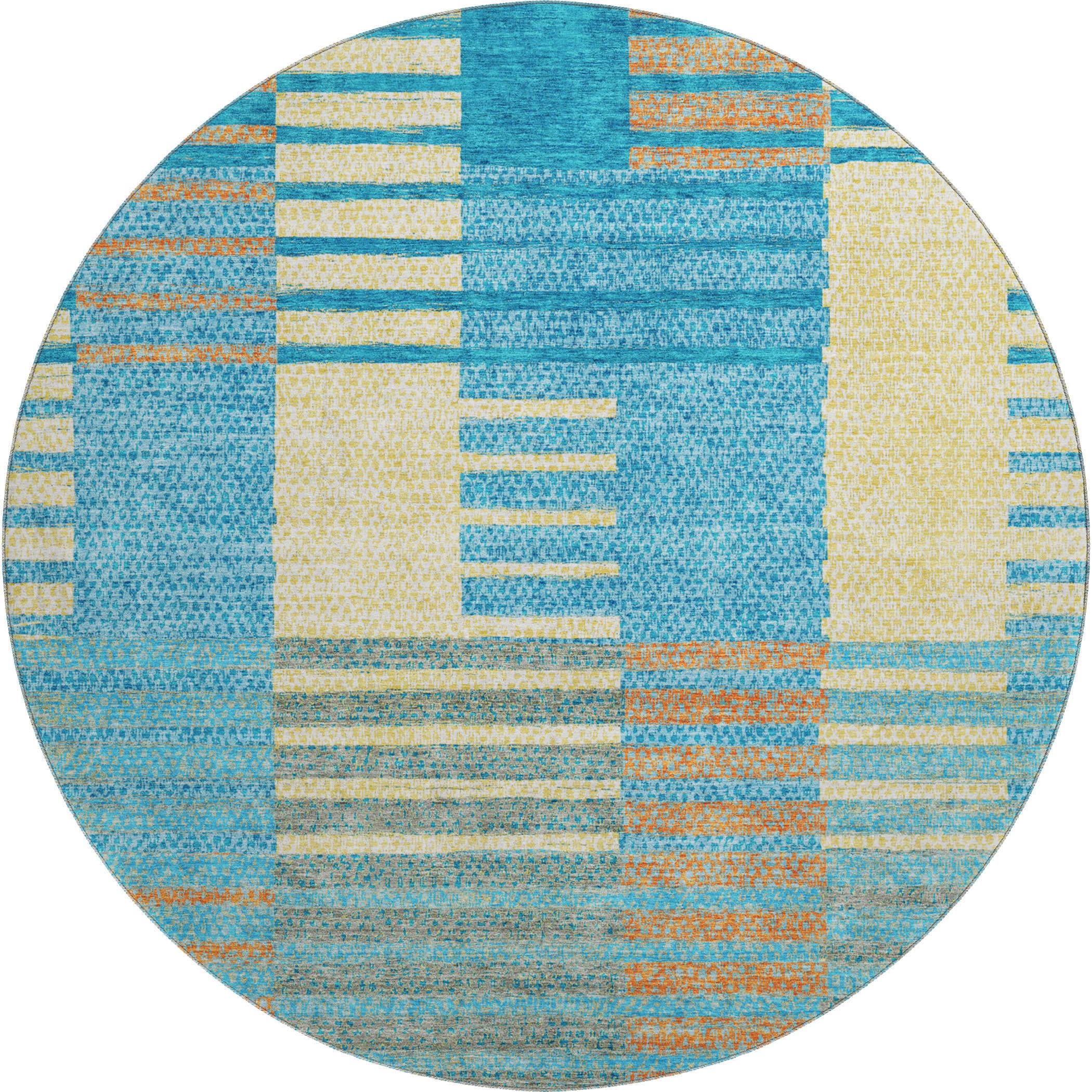 Mostar Machine Washable Transitional Teal Rug 8' x 8' #shape_Round