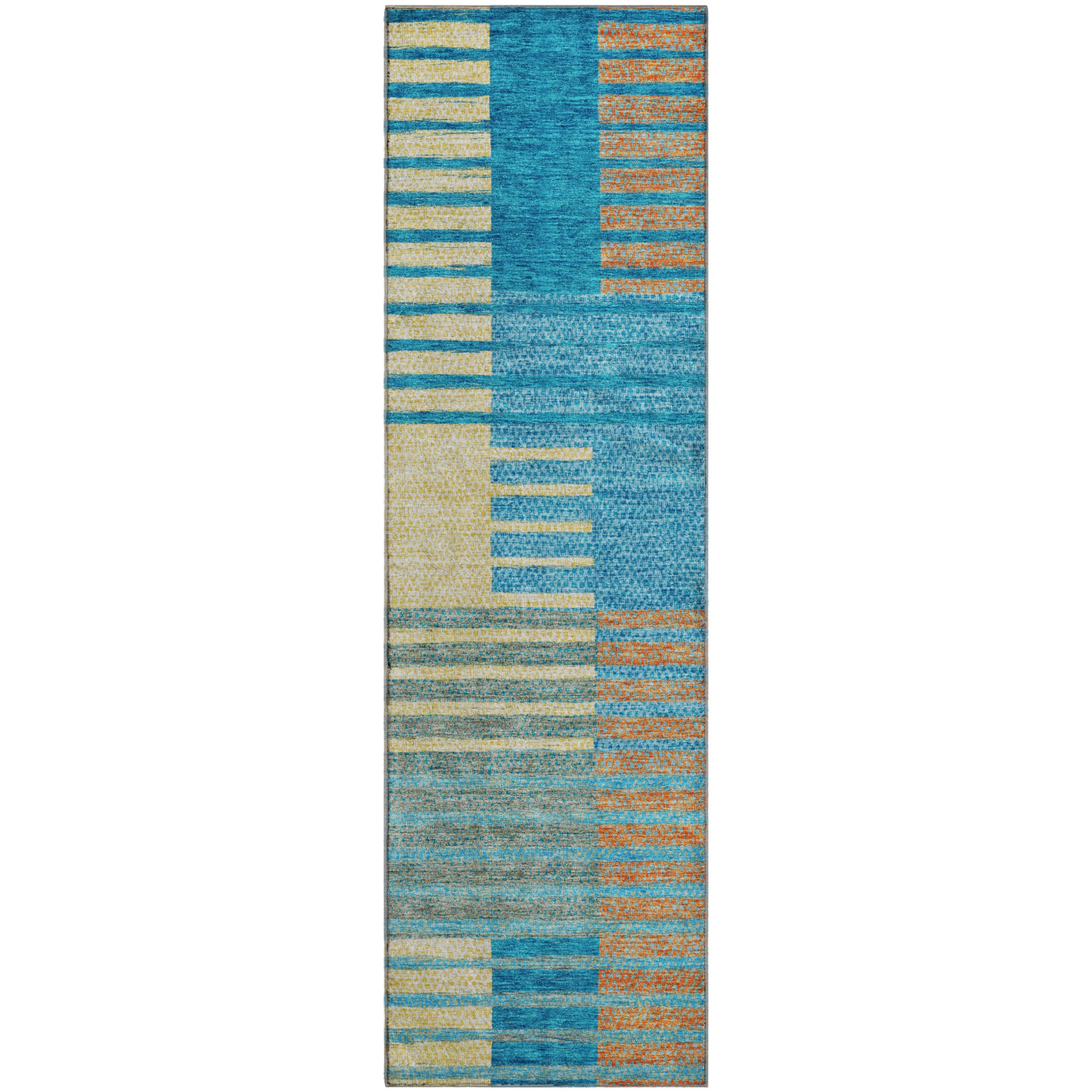 Mostar Machine Washable Transitional Teal Rug 2'3" x 7'6" #shape_Runner