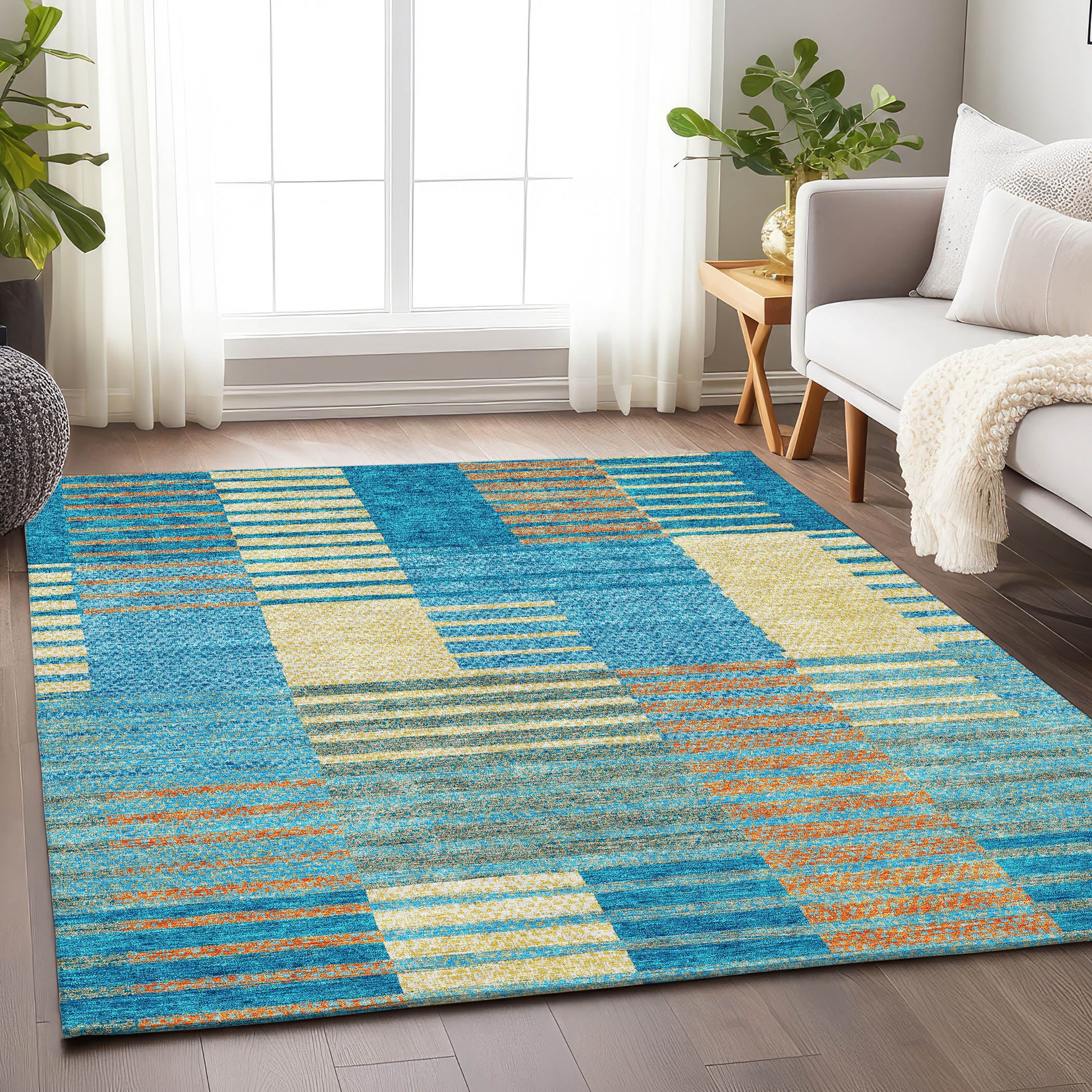 Mostar Machine Washable Transitional Teal Rug 2'6" x 3'10" #shape_Rectangle