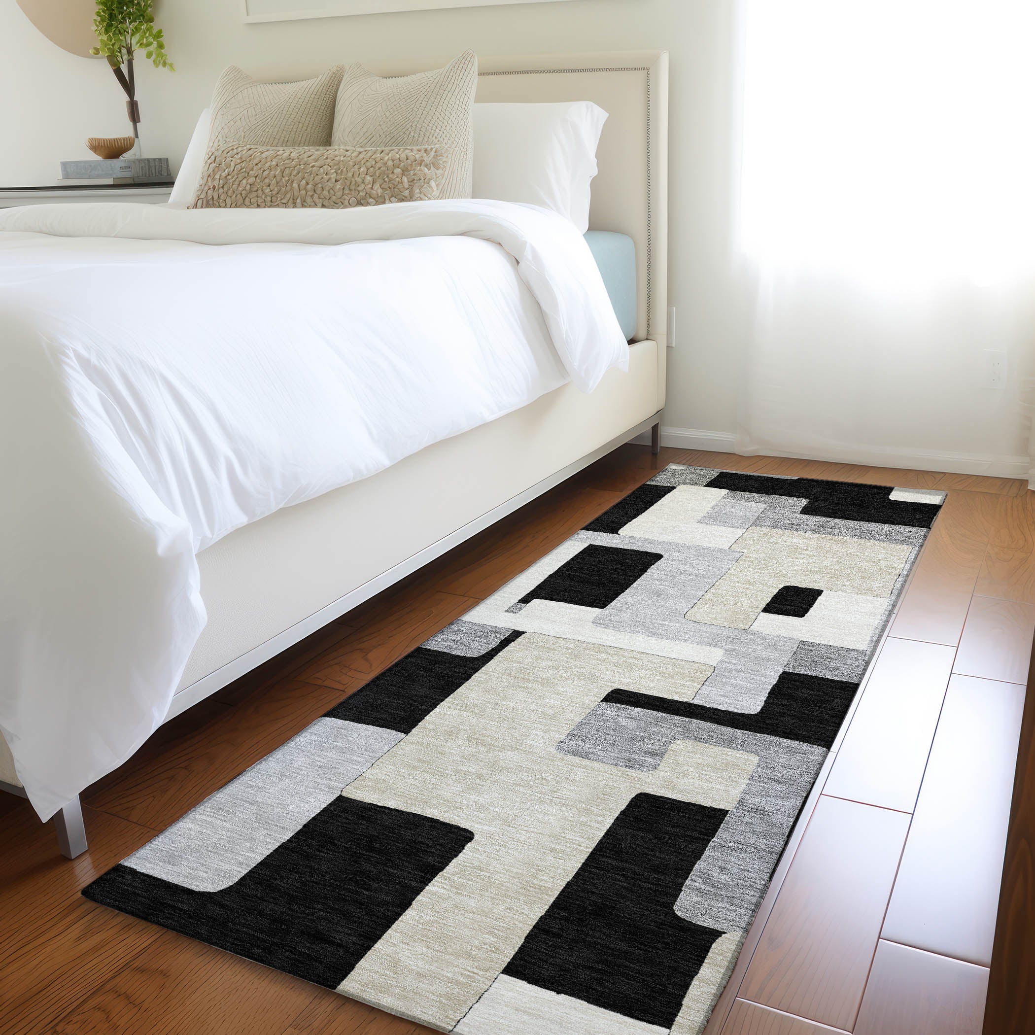 Salzburg Machine Washable Transitional Black Rug 2'3" x 7'6" #shape_Runner