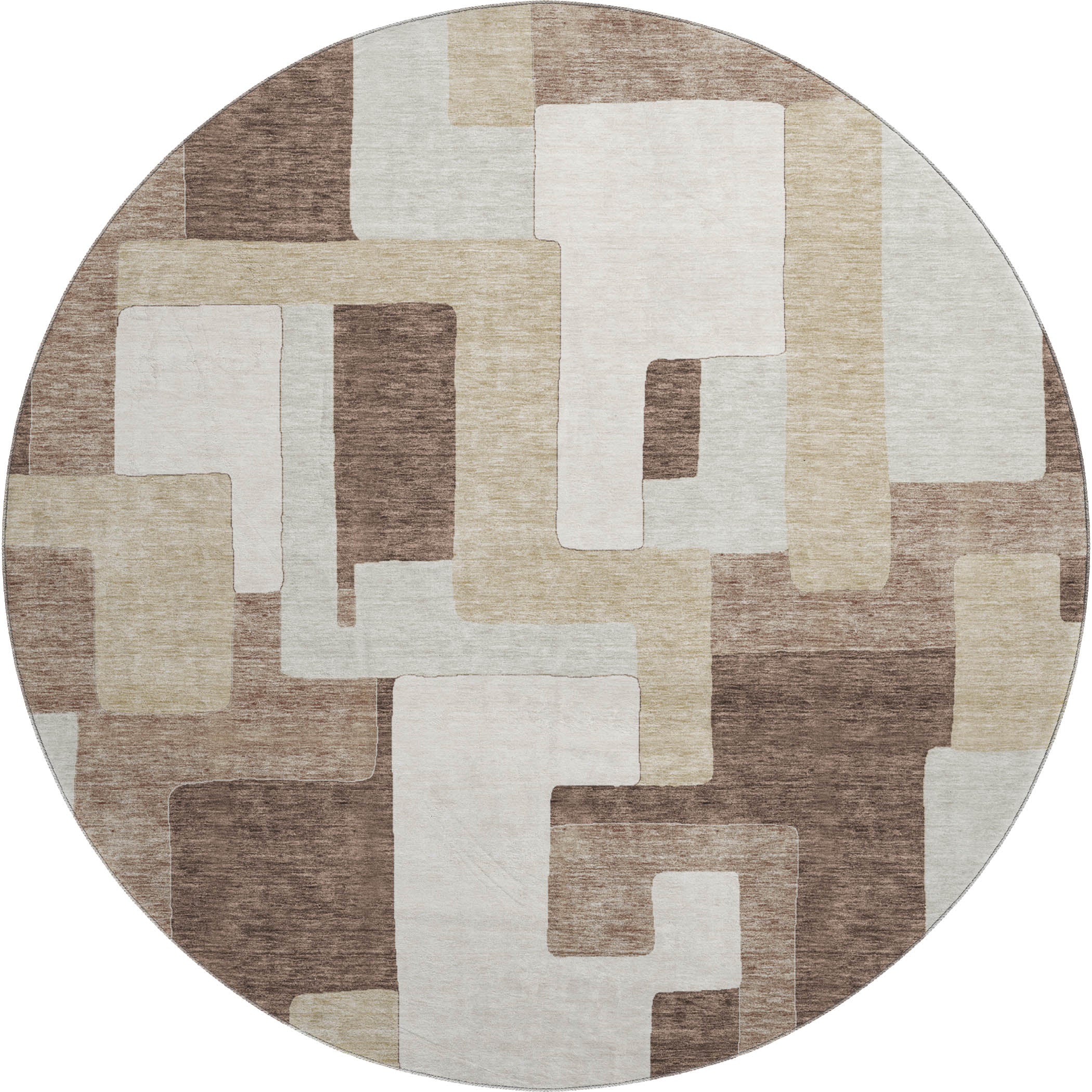 Salzburg Machine Washable Transitional Brown Rug 8' x 8' #shape_Round