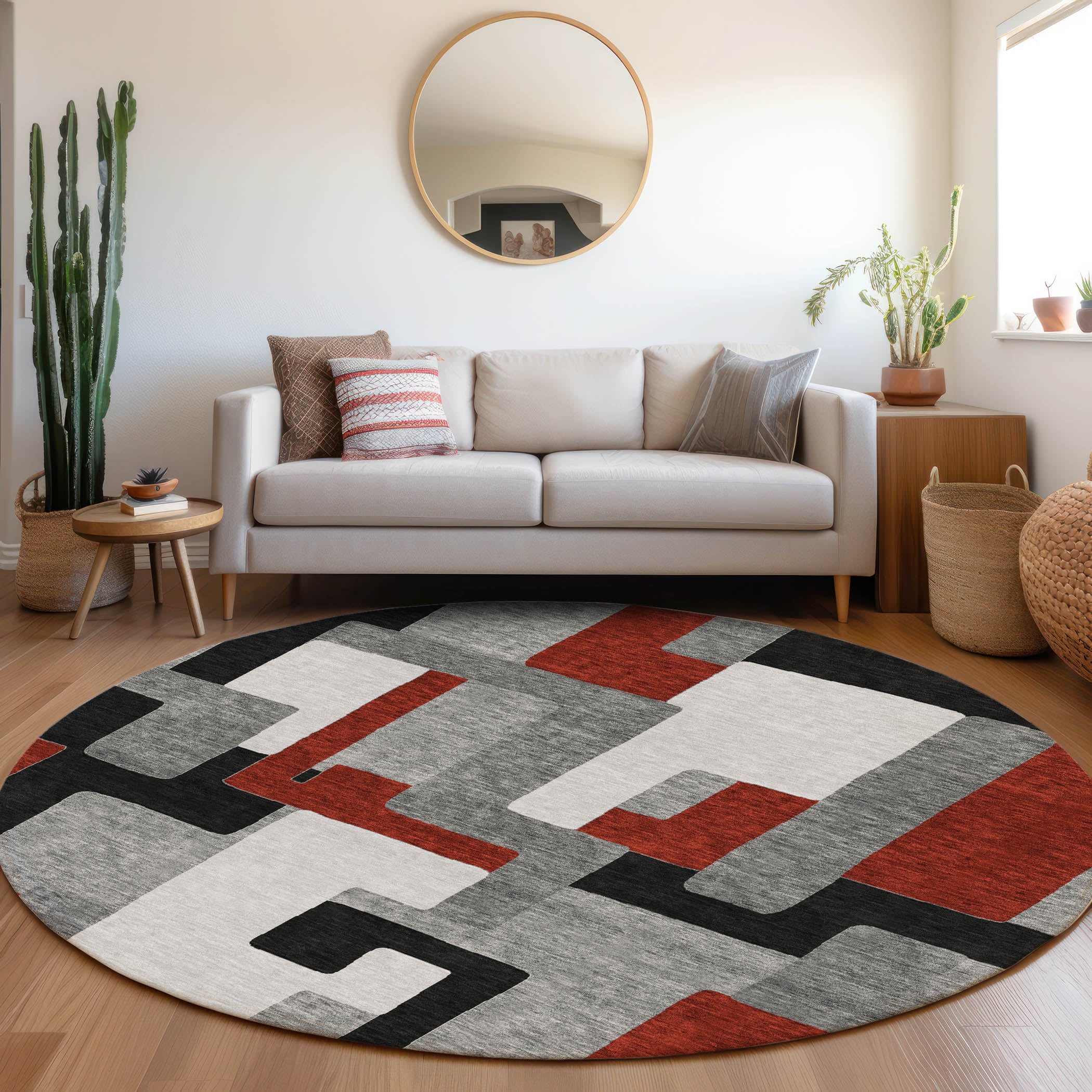 Salzburg Machine Washable Transitional Gray Rug 8' x 8' #shape_Round