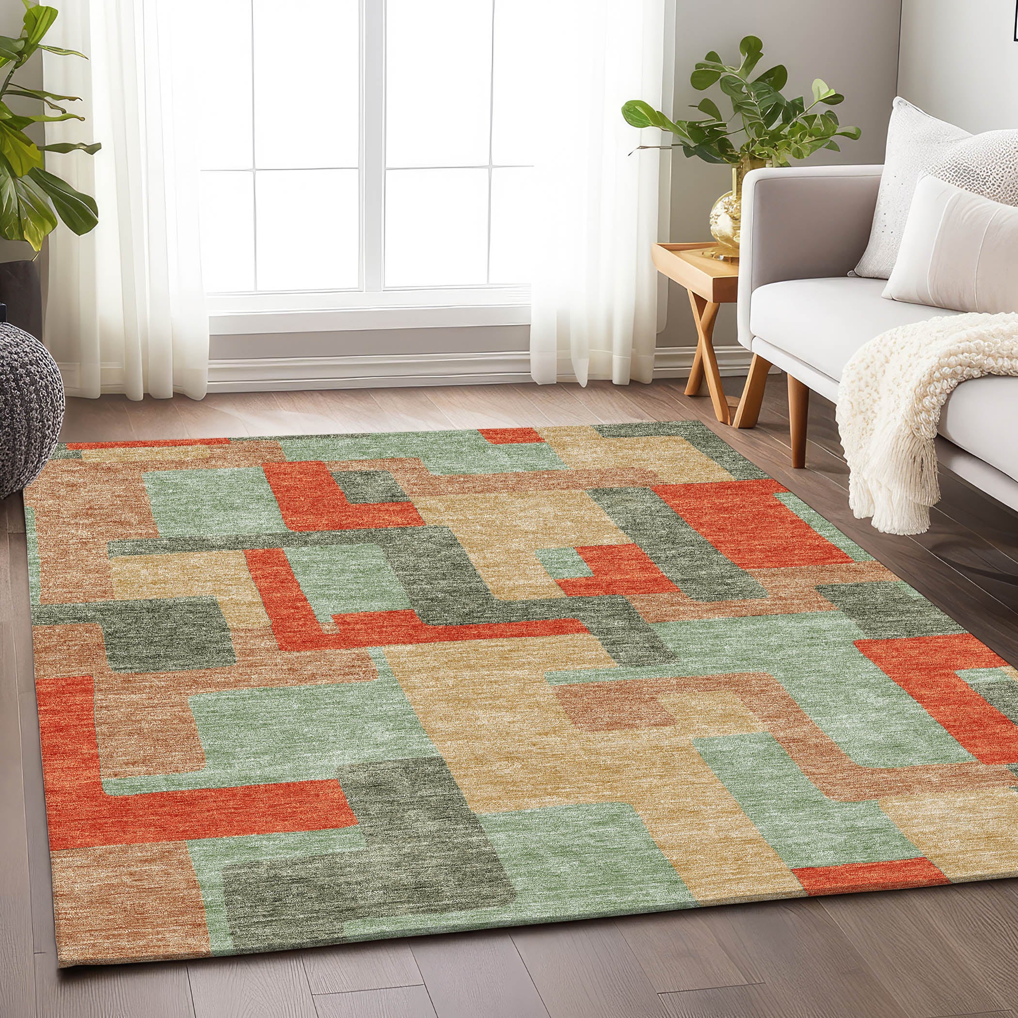 Salzburg Machine Washable Transitional Sage Green Rug 2'6" x 3'10" #shape_Rectangle