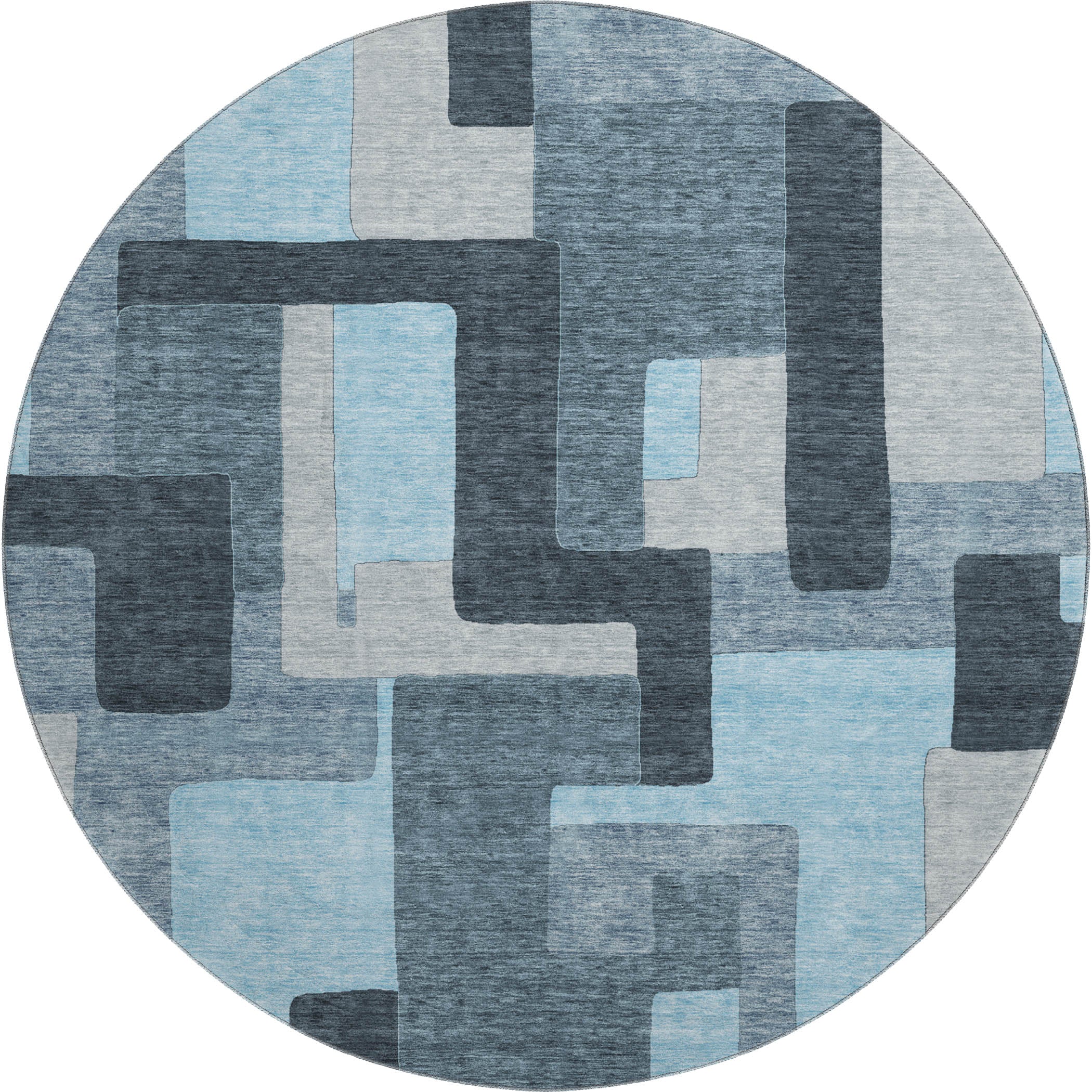 Salzburg Machine Washable Transitional Sky Blue Rug 8' x 8' #shape_Round