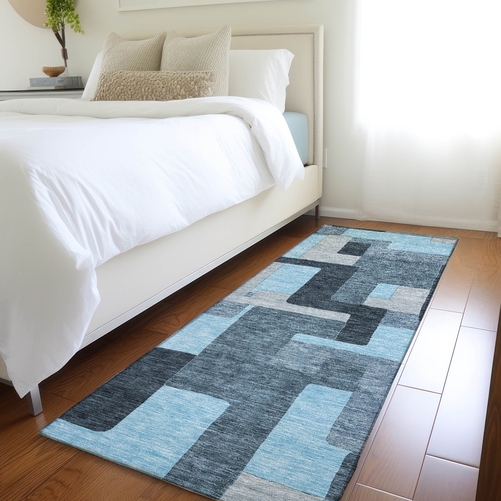 Salzburg Machine Washable Transitional Sky Blue Rug 2'3" x 7'6" #shape_Runner