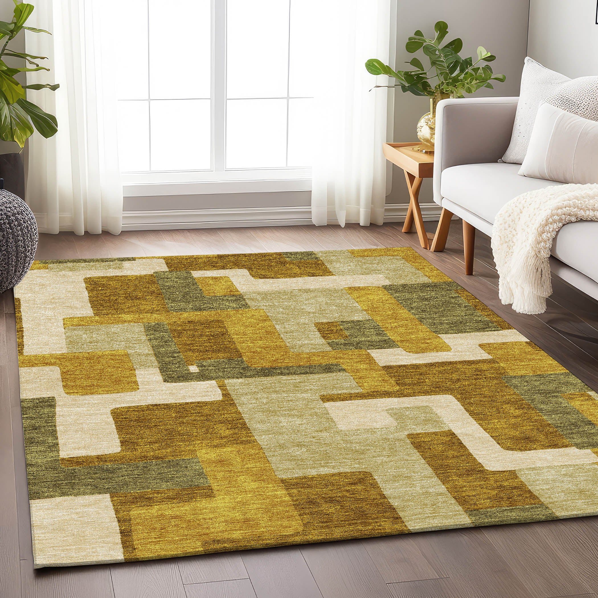 Salzburg Machine Washable Transitional Wheat Gold Rug 2'6" x 3'10" #shape_Rectangle