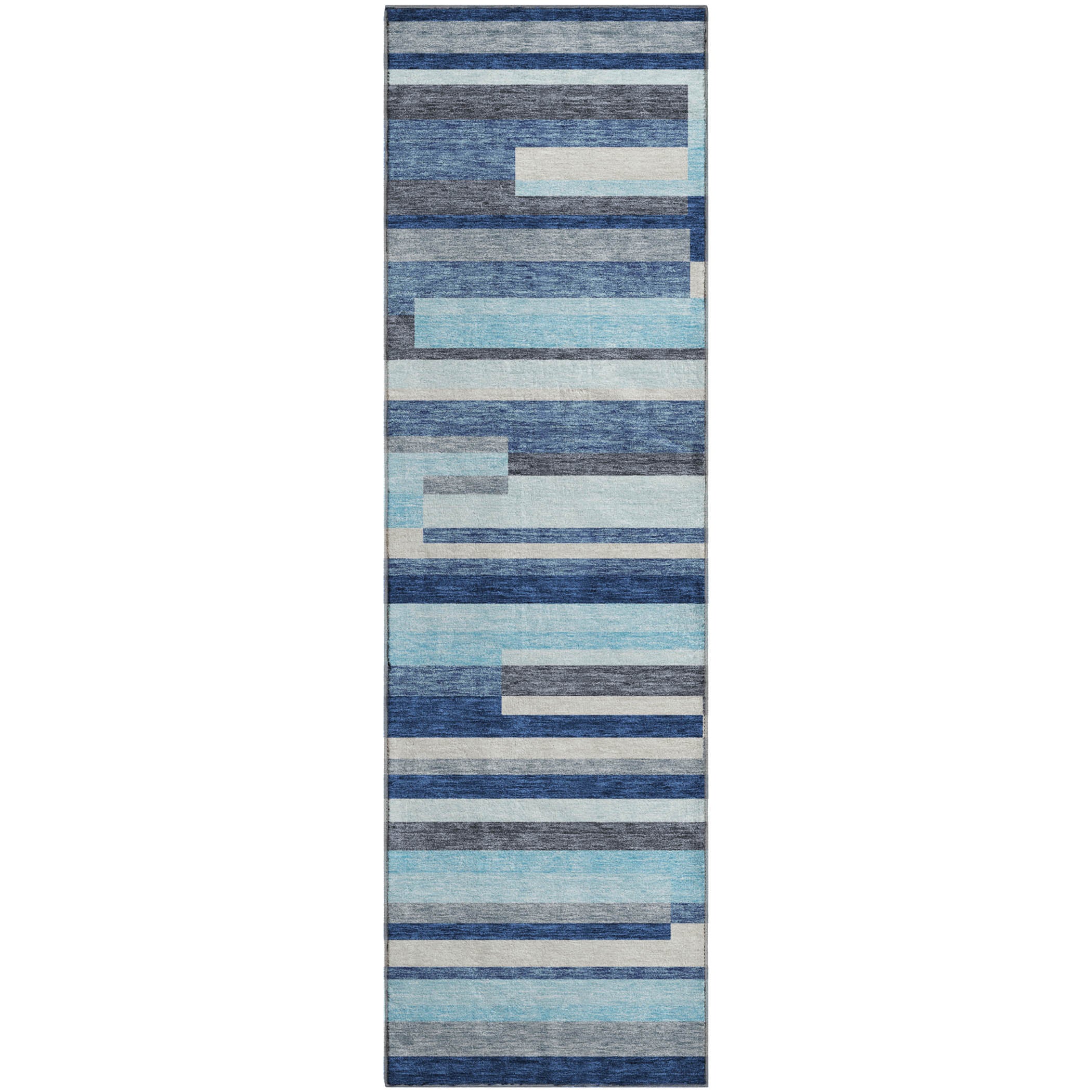 Tallinn Machine Washable Transitional Blue Rug 2'3" x 7'6" #shape_Runner