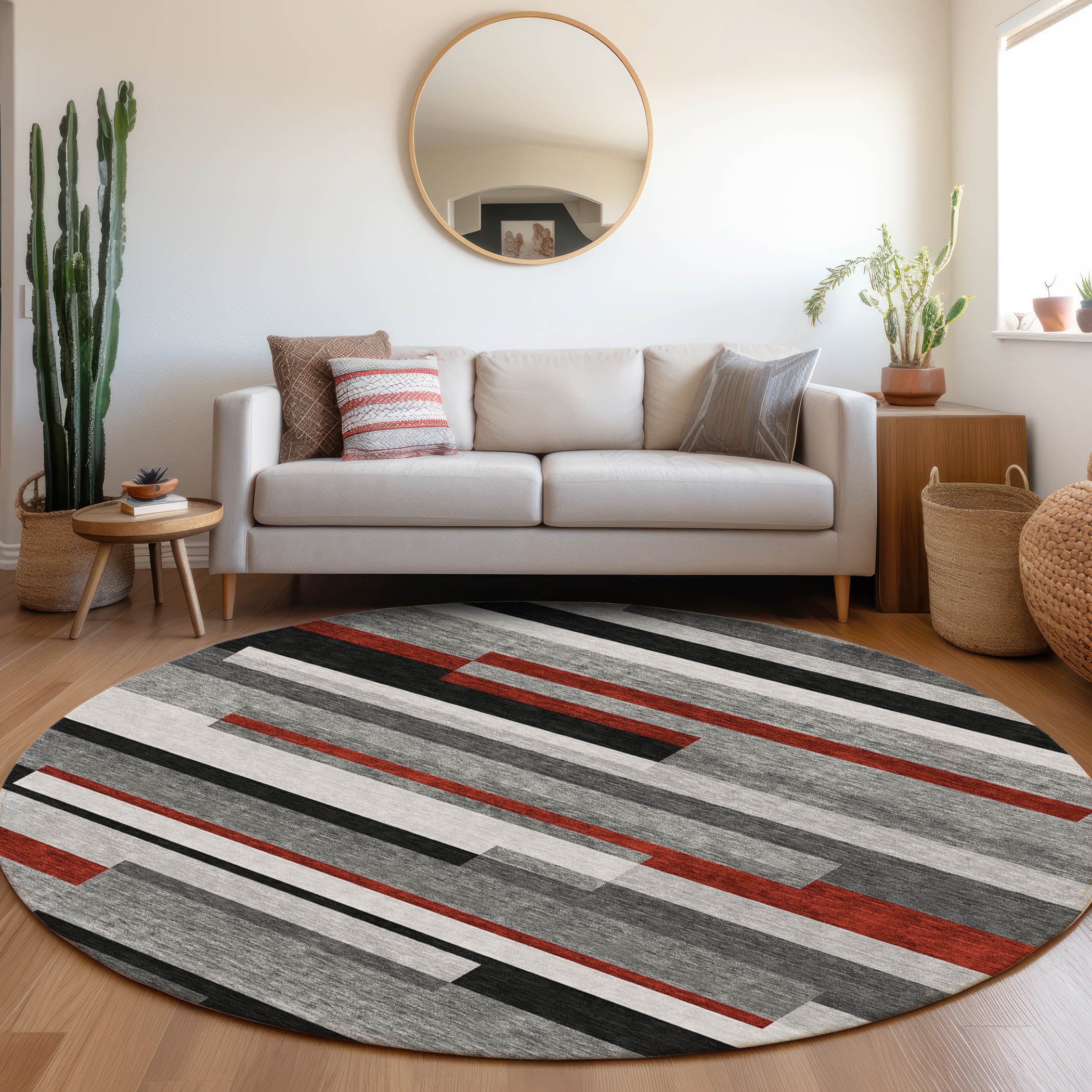 Tallinn Machine Washable Transitional Gray Rug 8' x 8' #shape_Round
