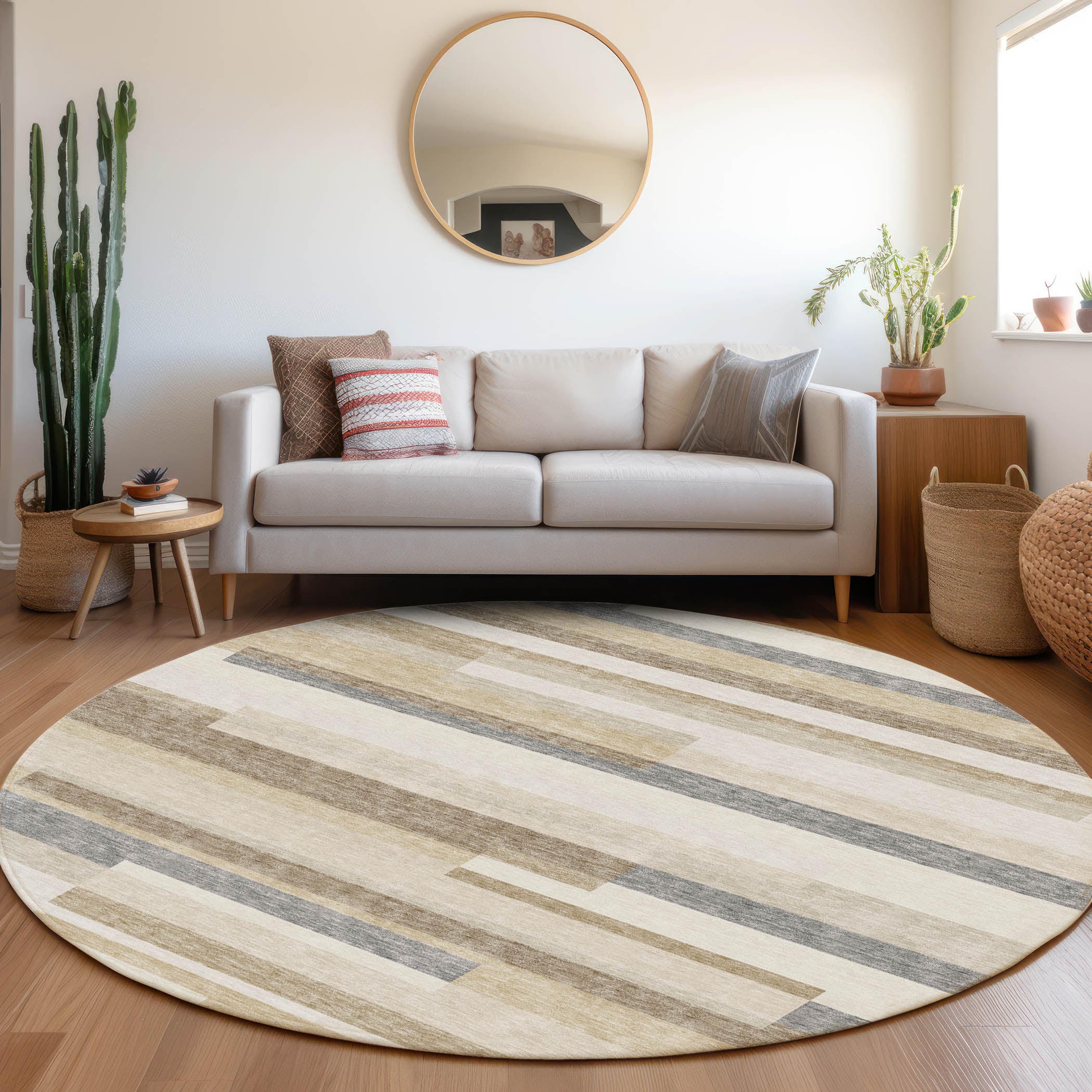 Tallinn Machine Washable Transitional Ivory Rug 8' x 8' #shape_Round