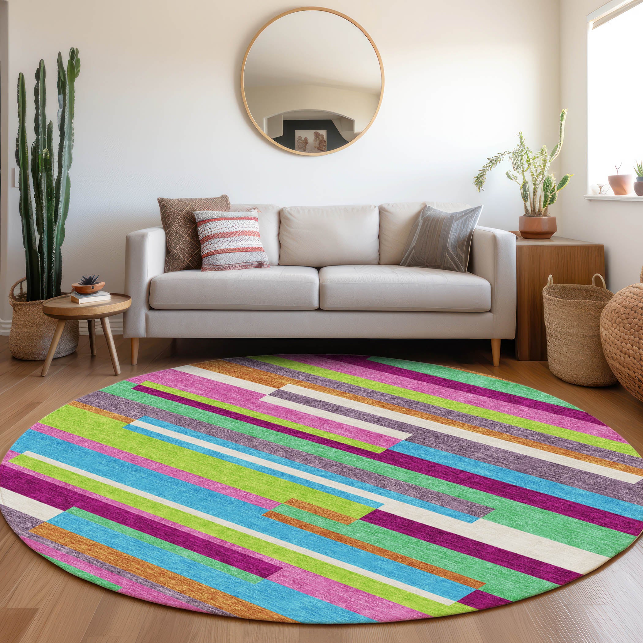 Tallinn Machine Washable Transitional Lavender Purple Rug 8' x 8' #shape_Round