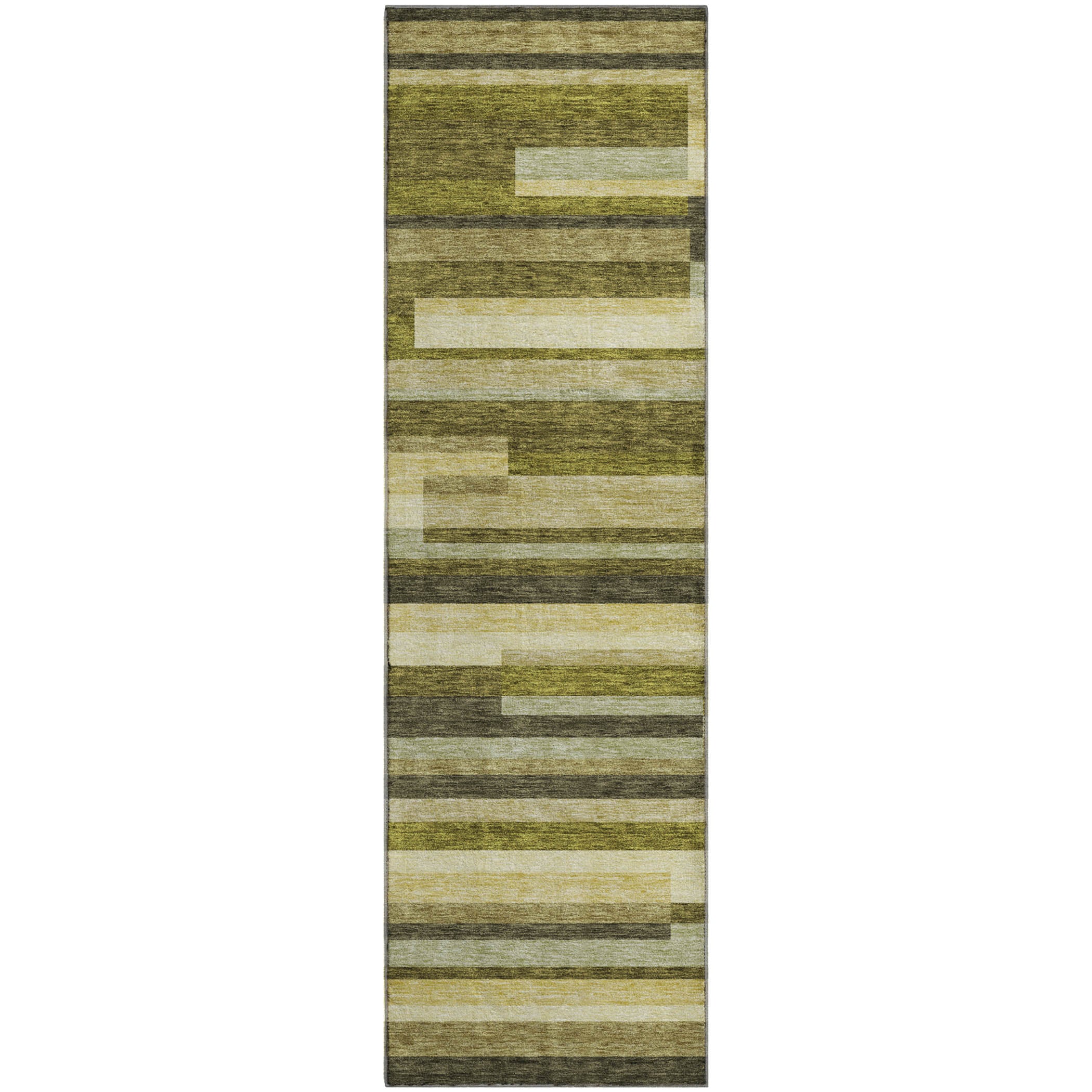Tallinn Machine Washable Transitional Olive Green Rug 2'3" x 7'6" #shape_Runner