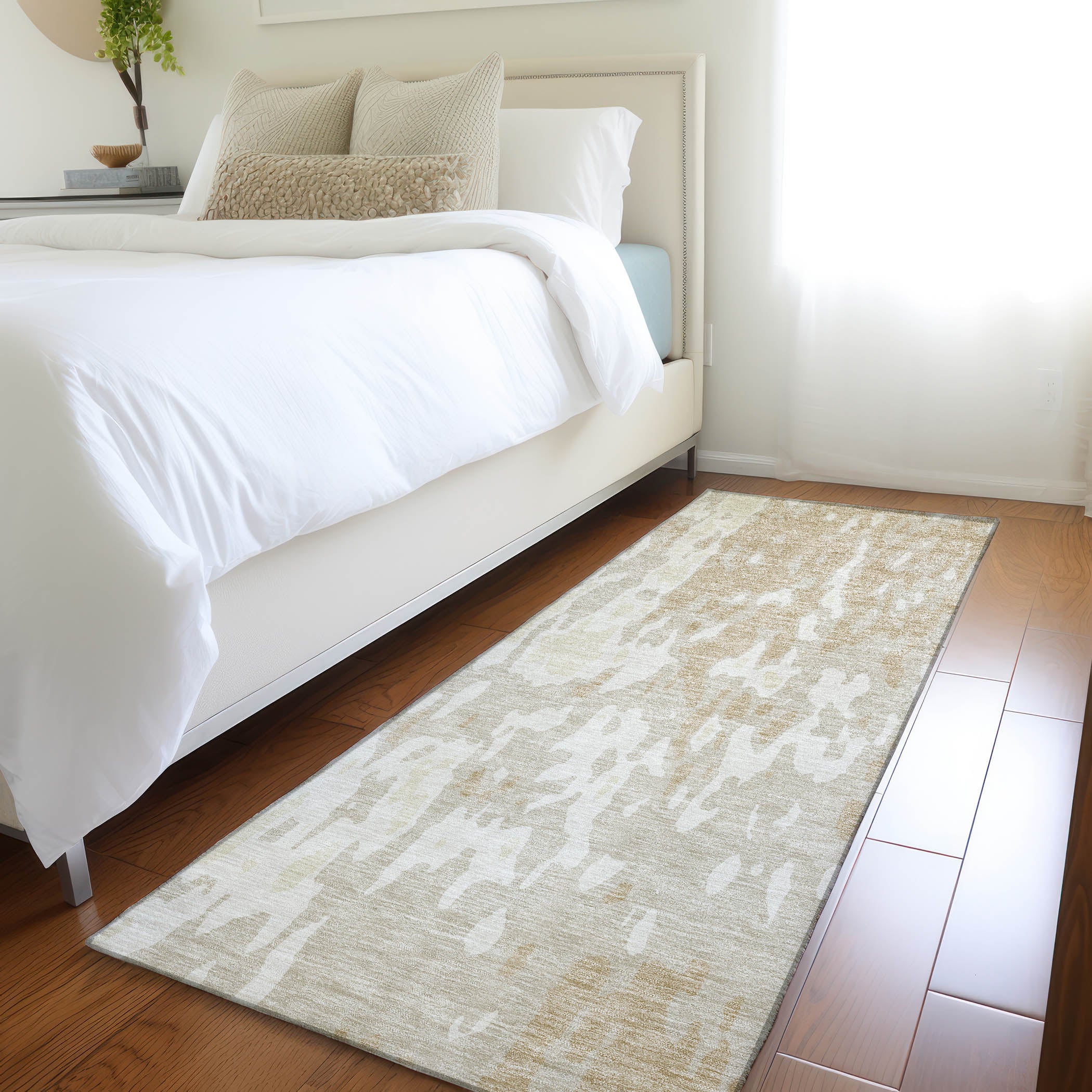 Seoul Machine Washable Transitional Beige Brown Rug 2'3" x 7'6" #shape_Runner