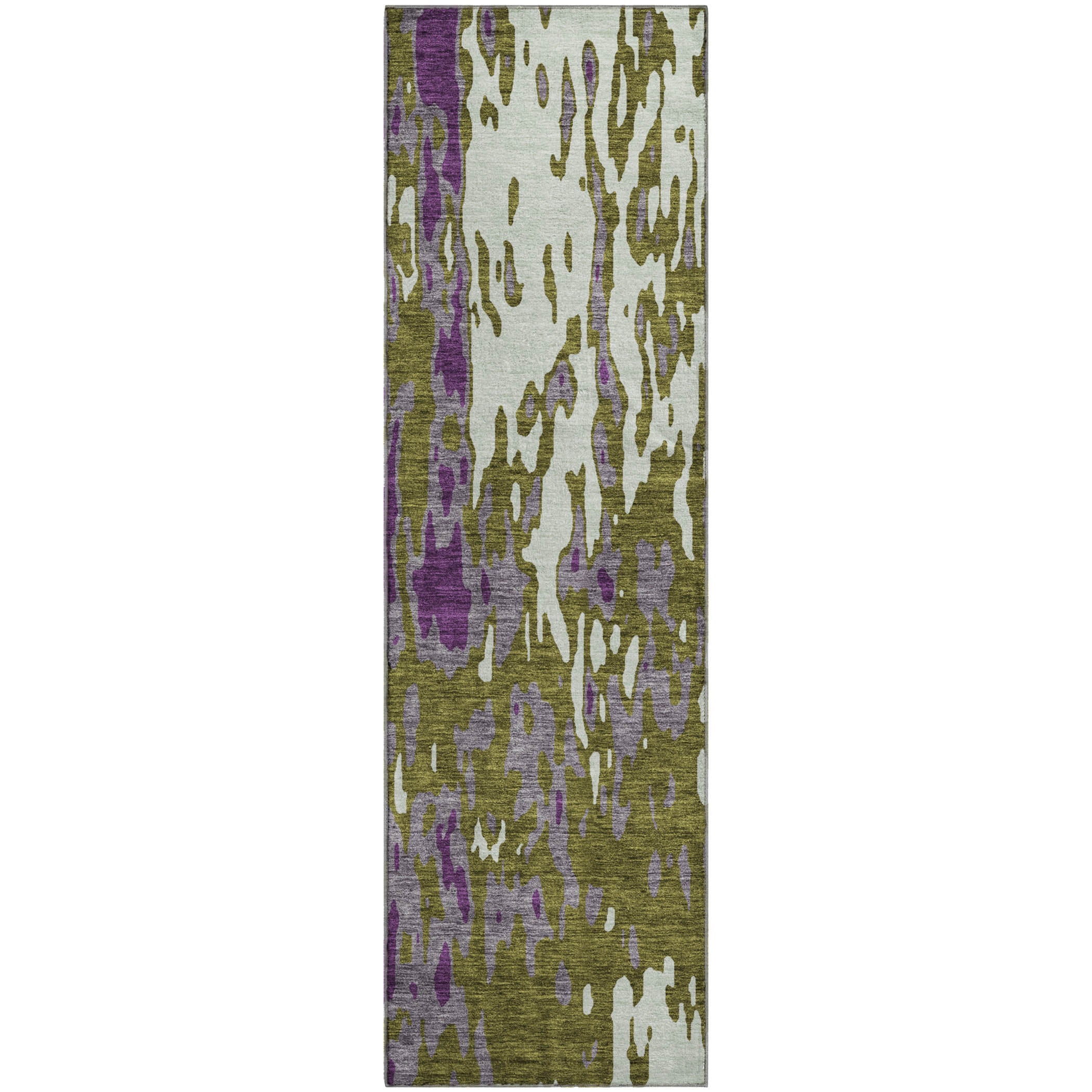 Seoul Machine Washable Transitional Olive Green Rug 2'3" x 7'6" #shape_Runner