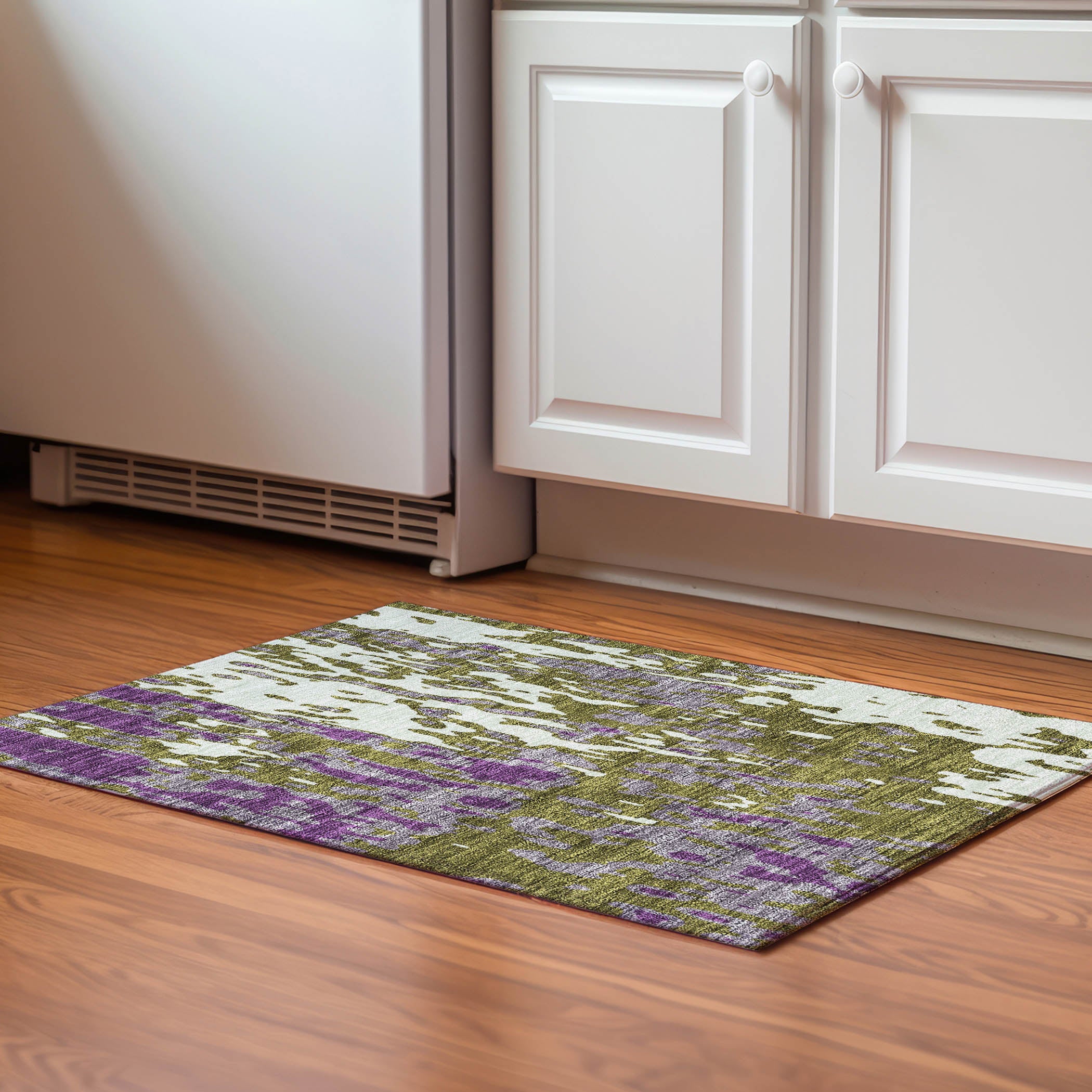 Seoul Machine Washable Transitional Olive Green Rug 1'8" x 2'6" #shape_Rectangle