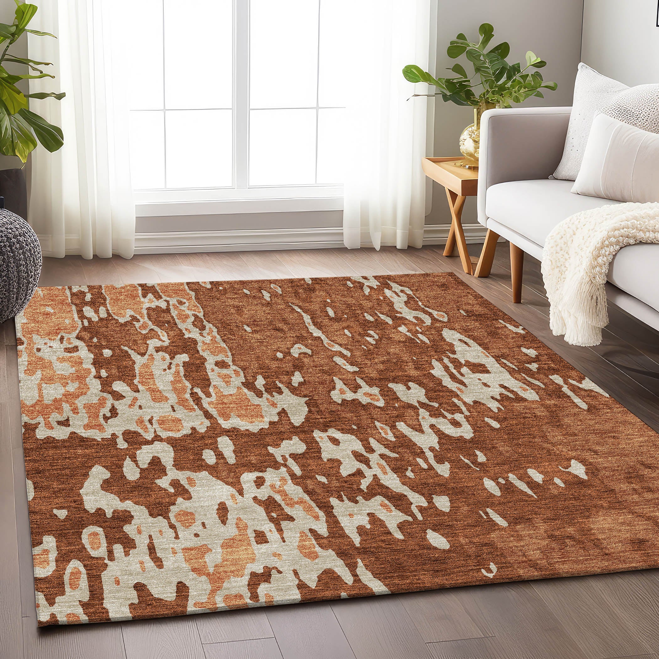 Seoul Machine Washable Transitional Paprika Orange Rug 2'6" x 3'10" #shape_Rectangle