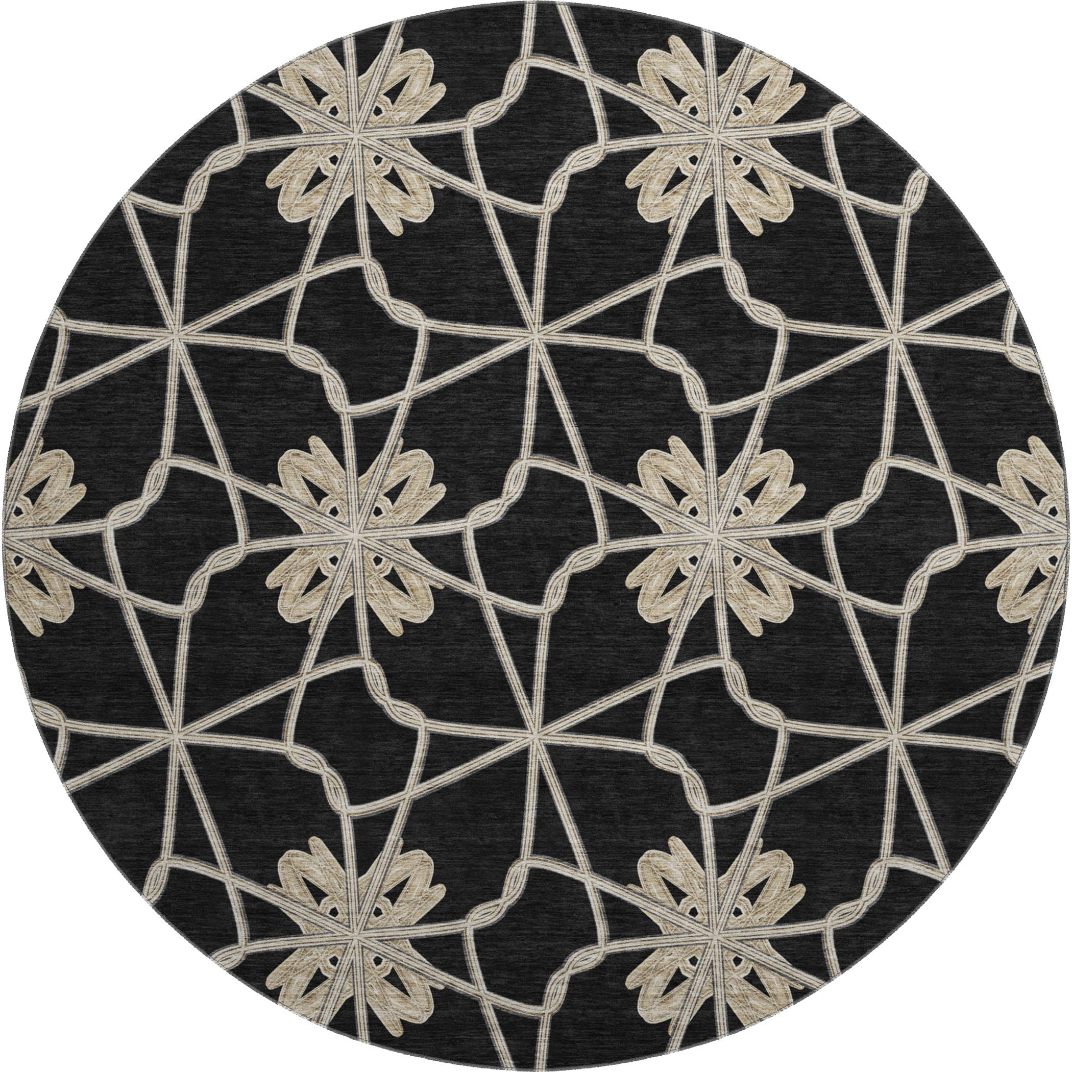 Salzburg Machine Washable Transitional Black Rug 8' x 8' #shape_Round