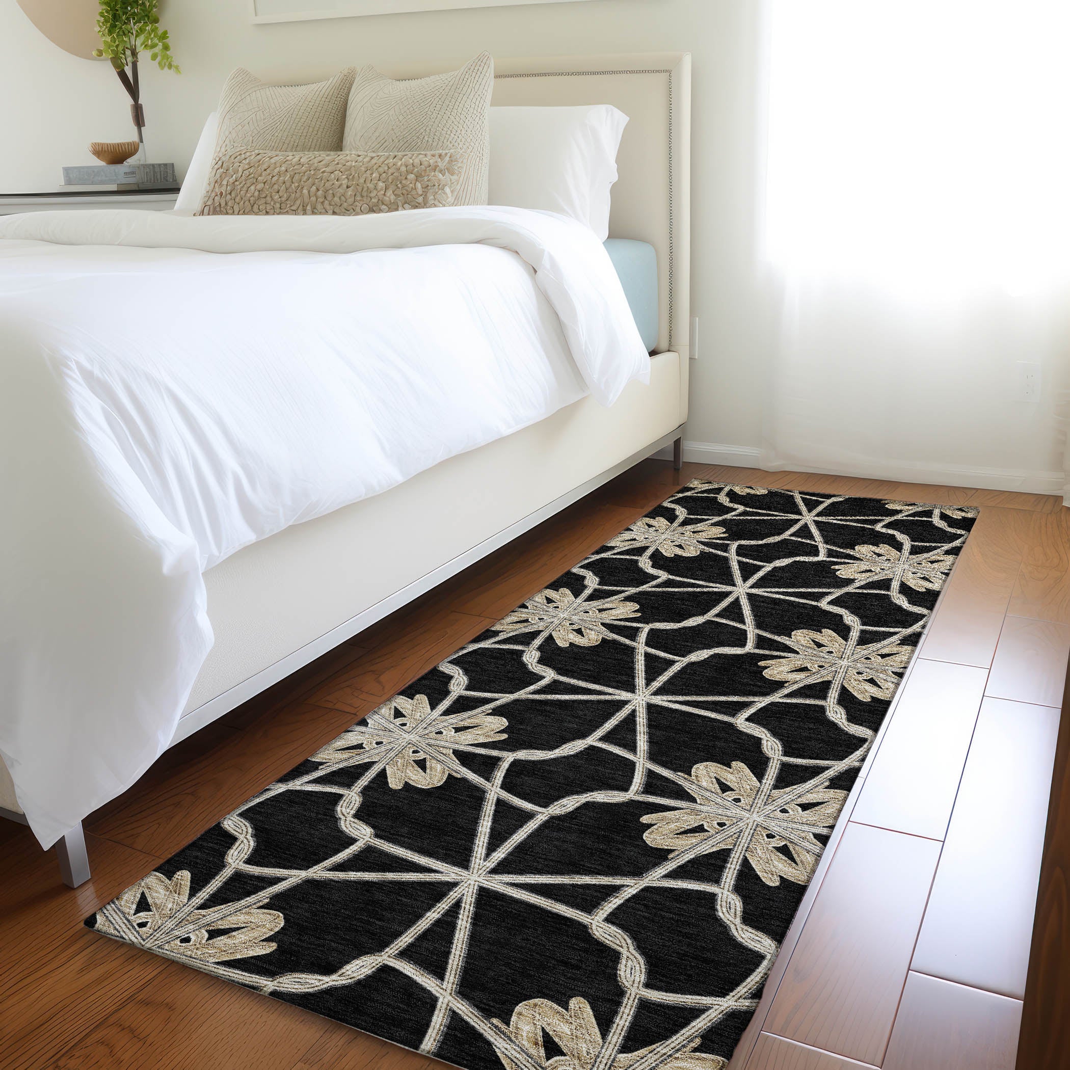 Salzburg Machine Washable Transitional Black Rug 2'3" x 7'6" #shape_Runner