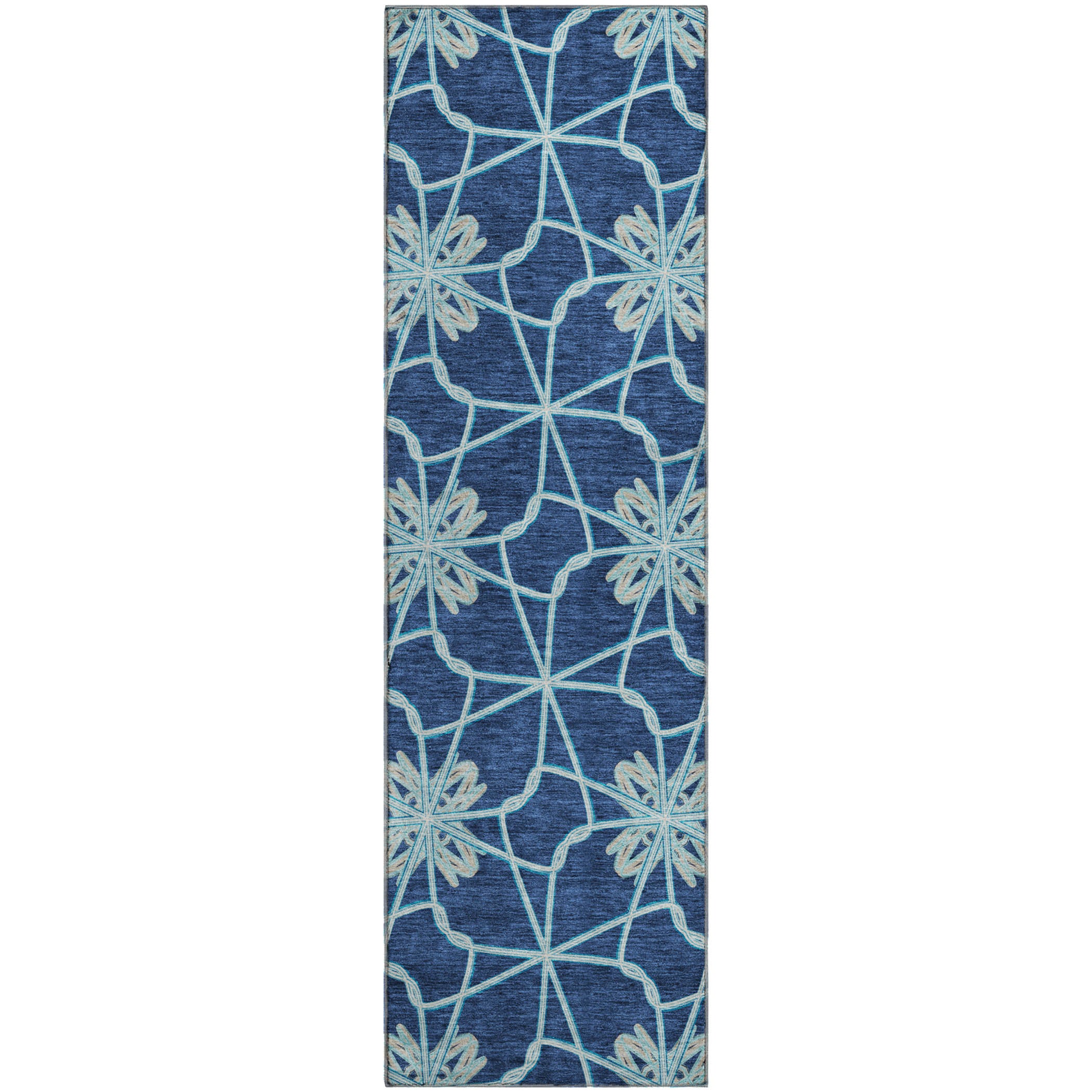 Salzburg Machine Washable Transitional Navy Blue Rug 2'3" x 7'6" #shape_Runner