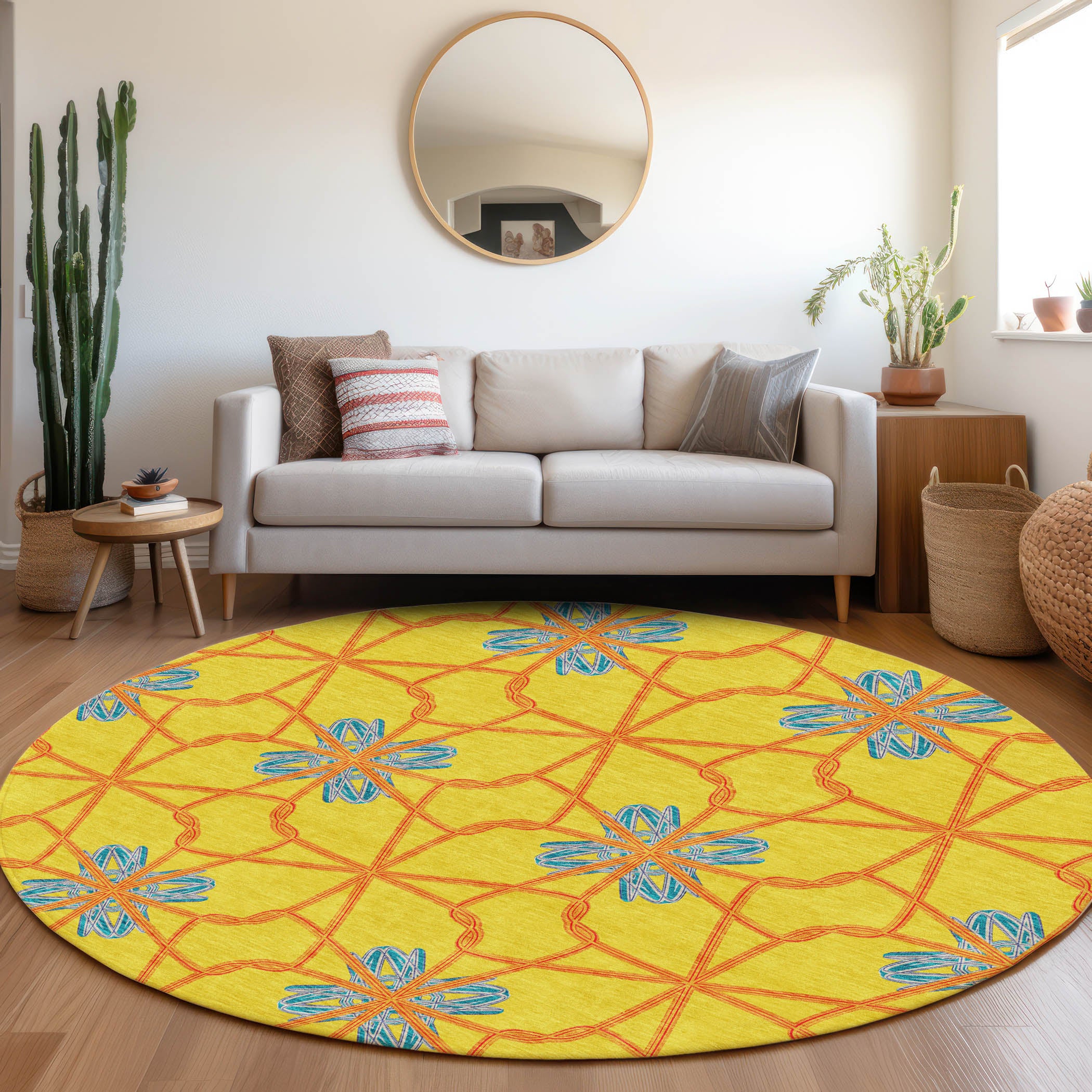 Salzburg Machine Washable Transitional Yellow Gold Rug 8' x 8' #shape_Round