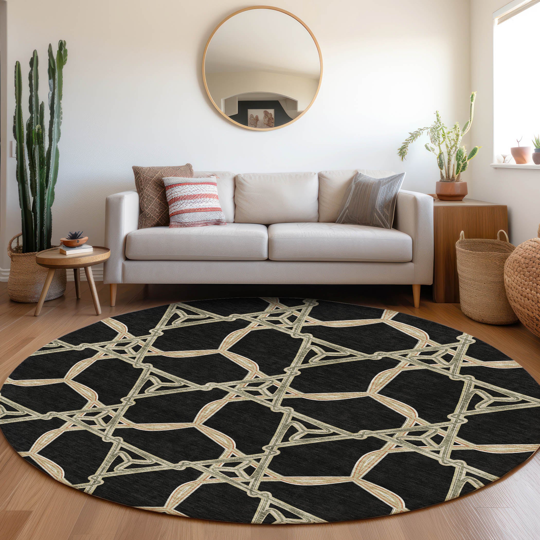 Cusco Machine Washable Transitional Black Rug 8' x 8' #shape_Round