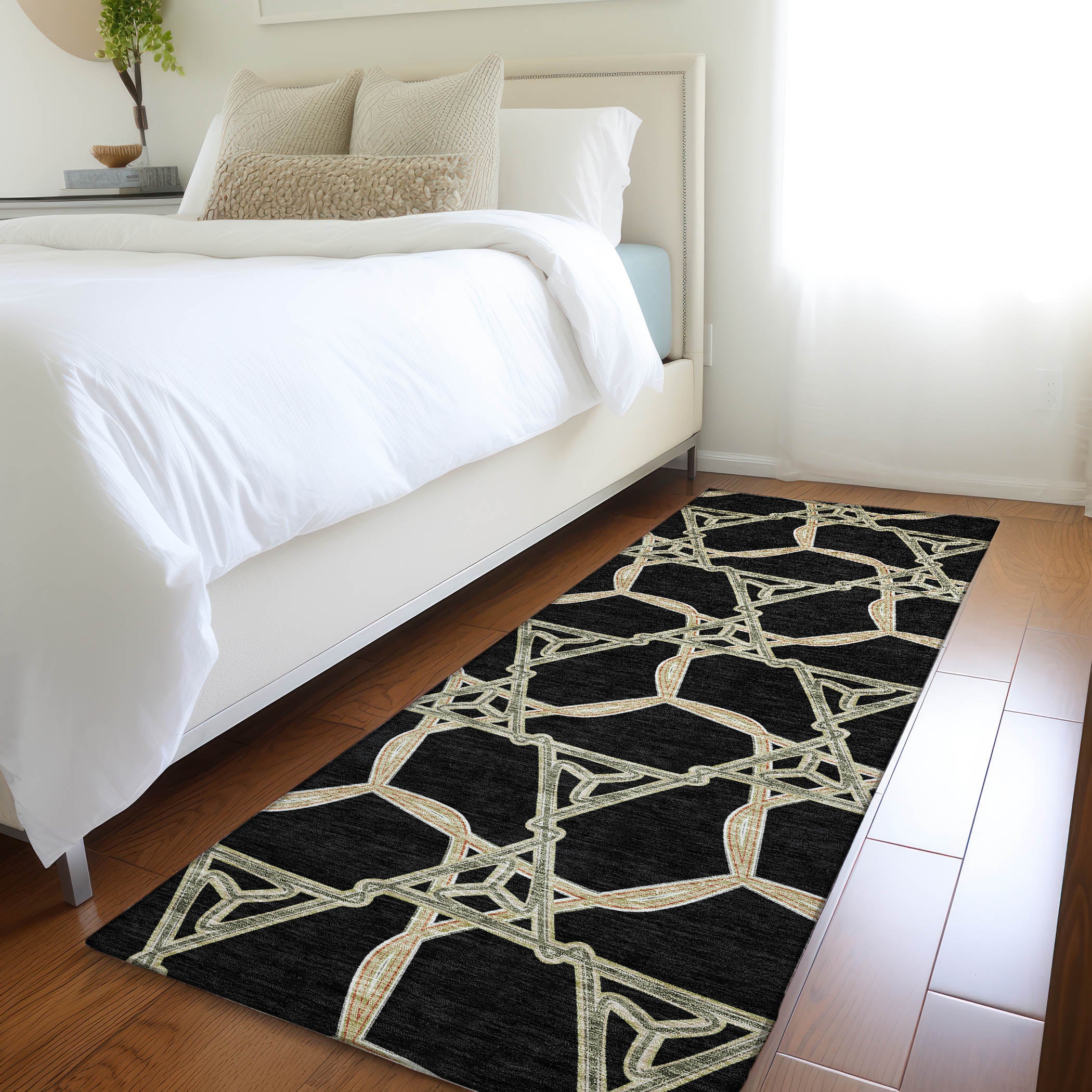 Cusco Machine Washable Transitional Black Rug 2'3" x 7'6" #shape_Runner