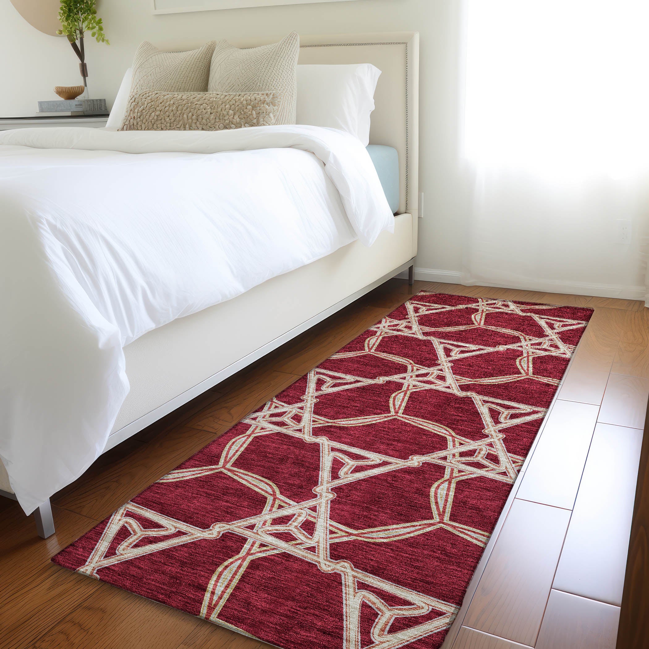 Cusco Machine Washable Transitional Burgundy Red Rug 2'3" x 7'6" #shape_Runner