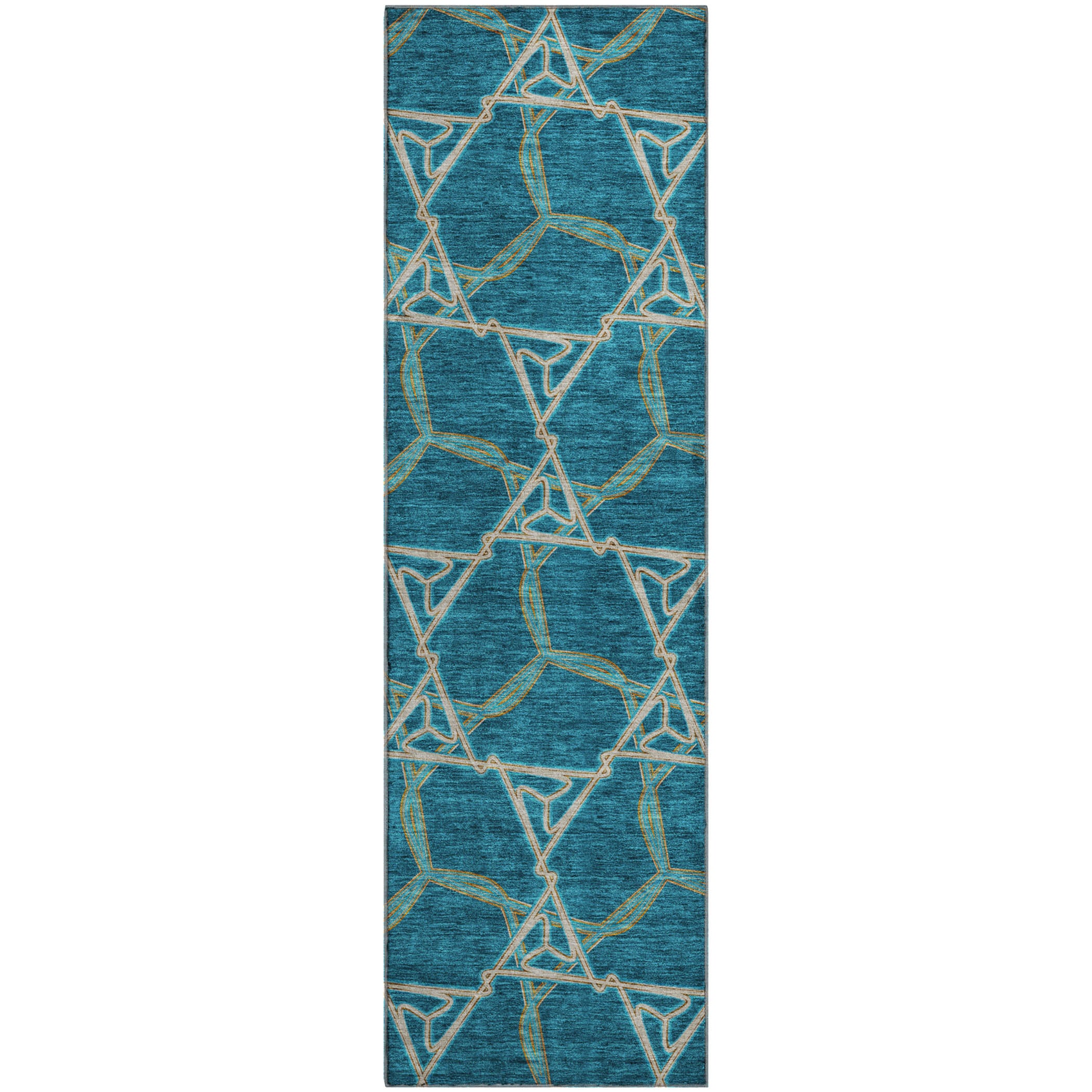 Cusco Machine Washable Transitional Teal Rug 2'3" x 7'6" #shape_Runner