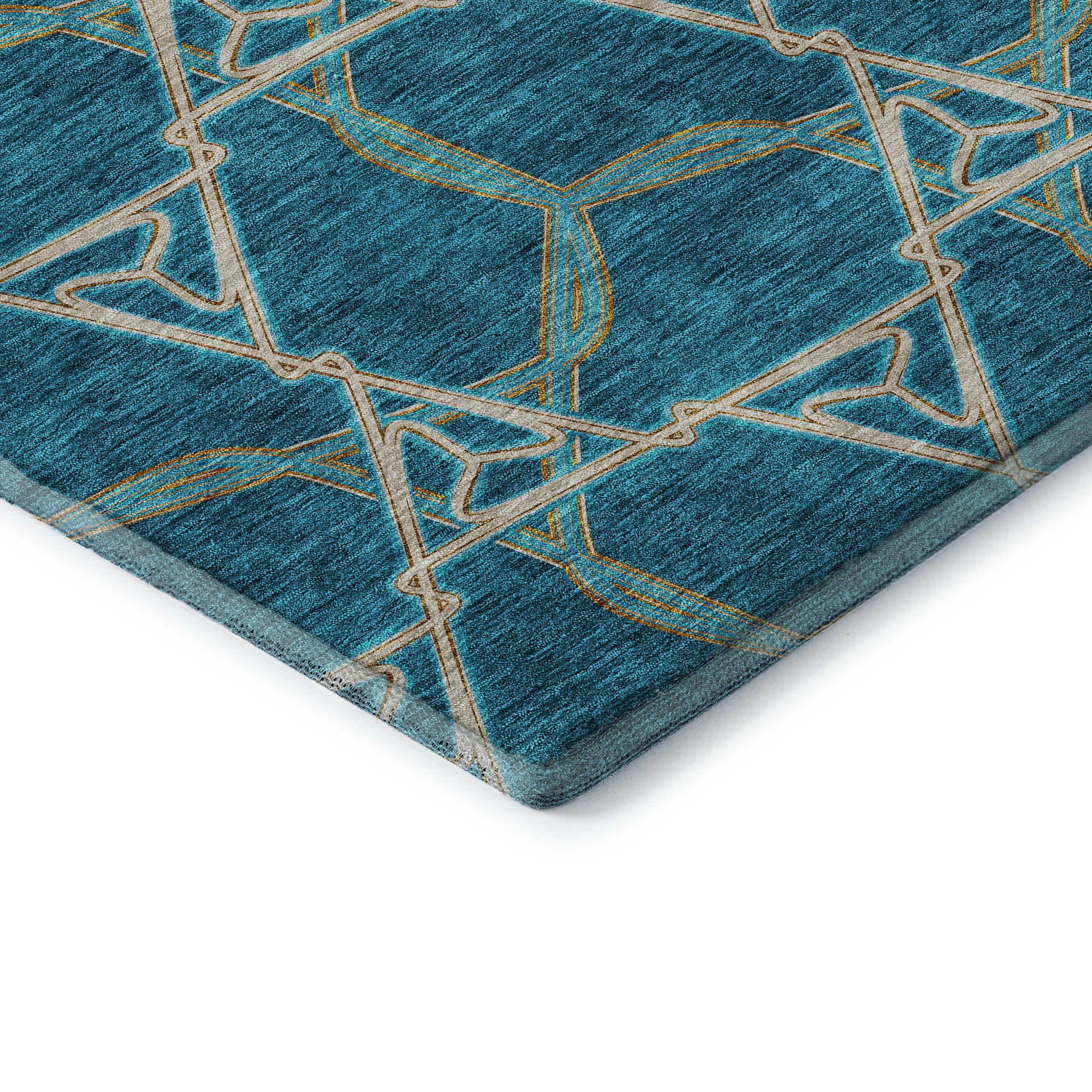 Cusco Machine Washable Transitional Teal Rug 1'8" x 2'6" #shape_Rectangle