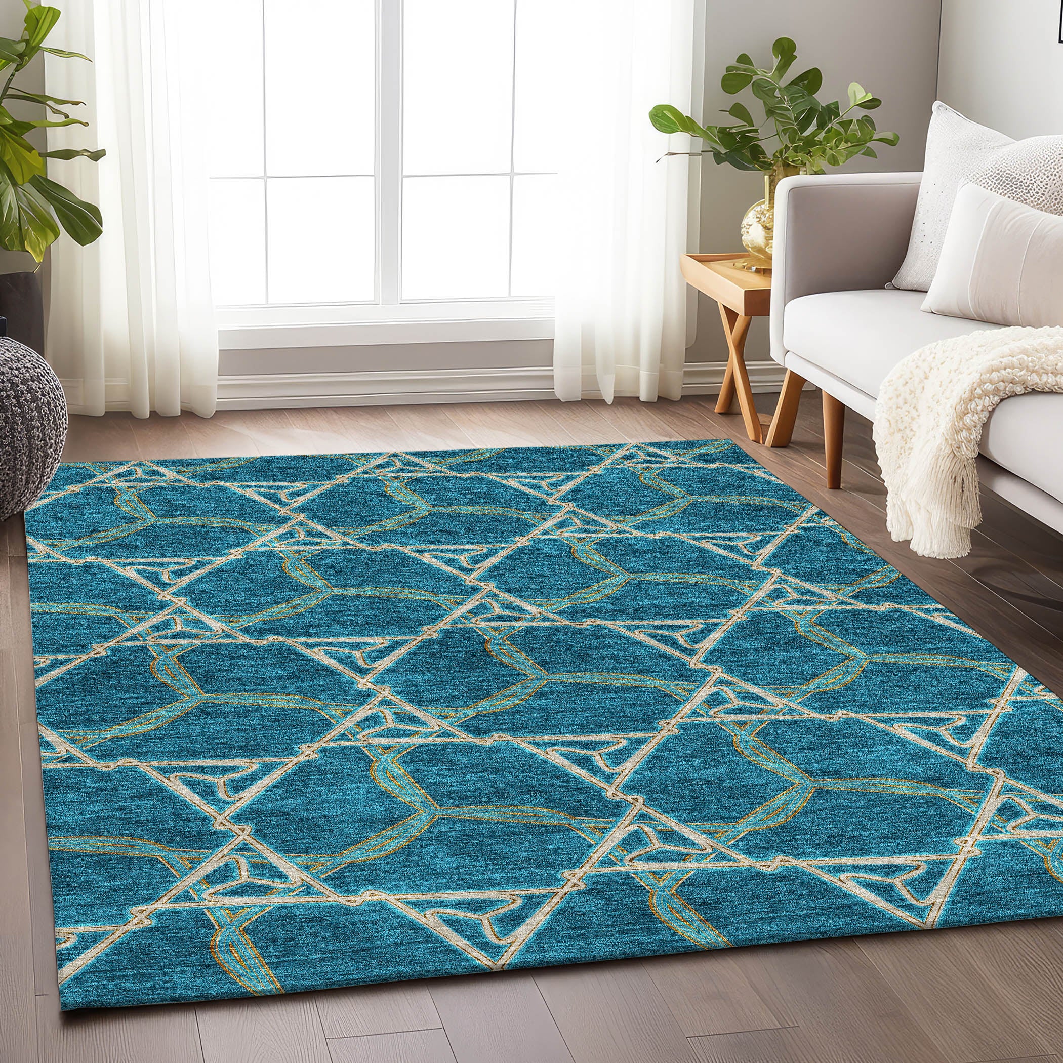 Cusco Machine Washable Transitional Teal Rug 2'6" x 3'10" #shape_Rectangle