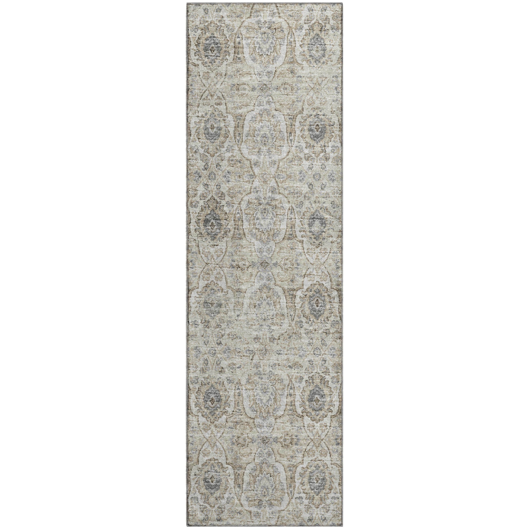 Split Machine Washable Traditional Linen Neutral Rug 2'3" x 7'6" #shape_Runner