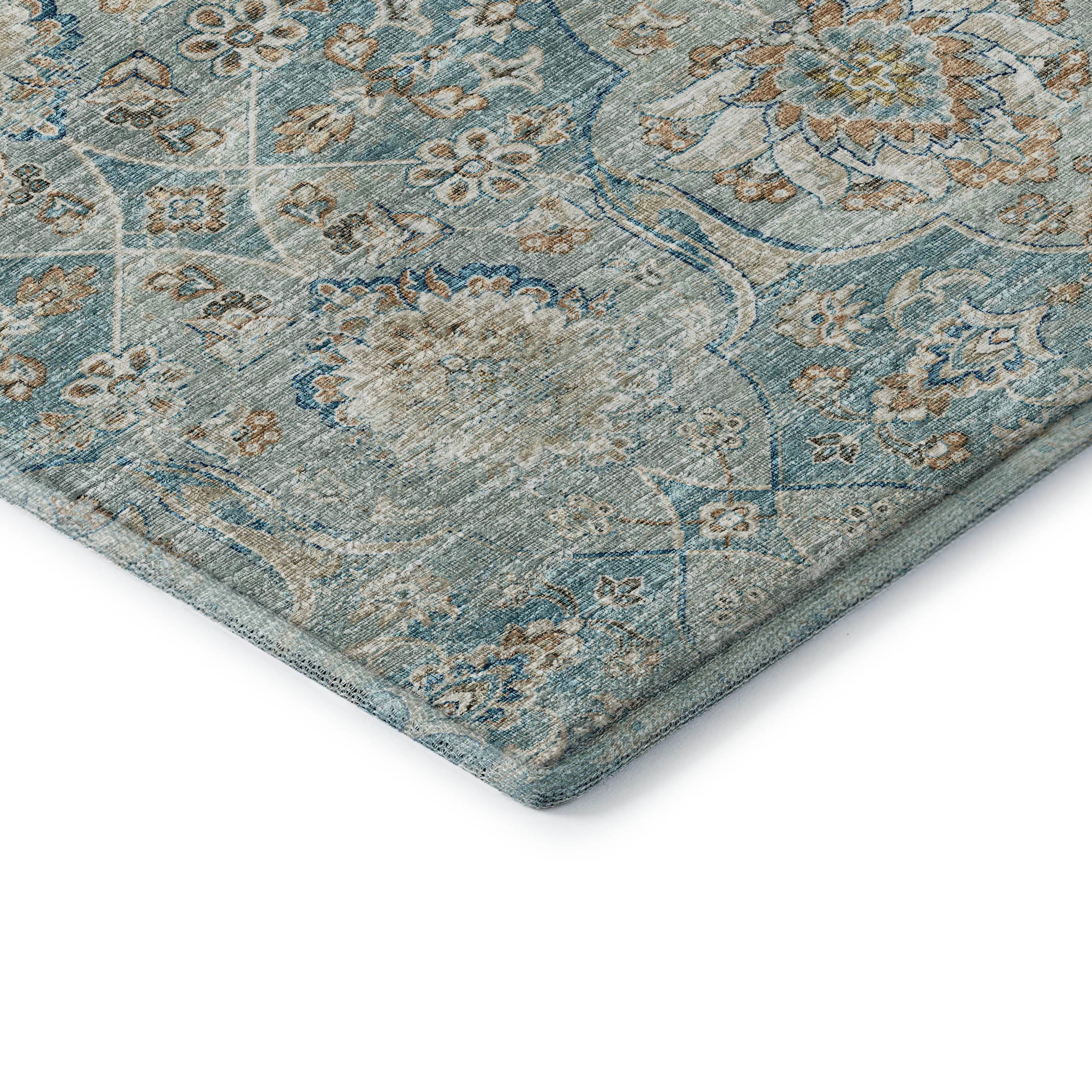 Split Machine Washable Traditional Peacock Blue Rug 1'8" x 2'6" #shape_Rectangle
