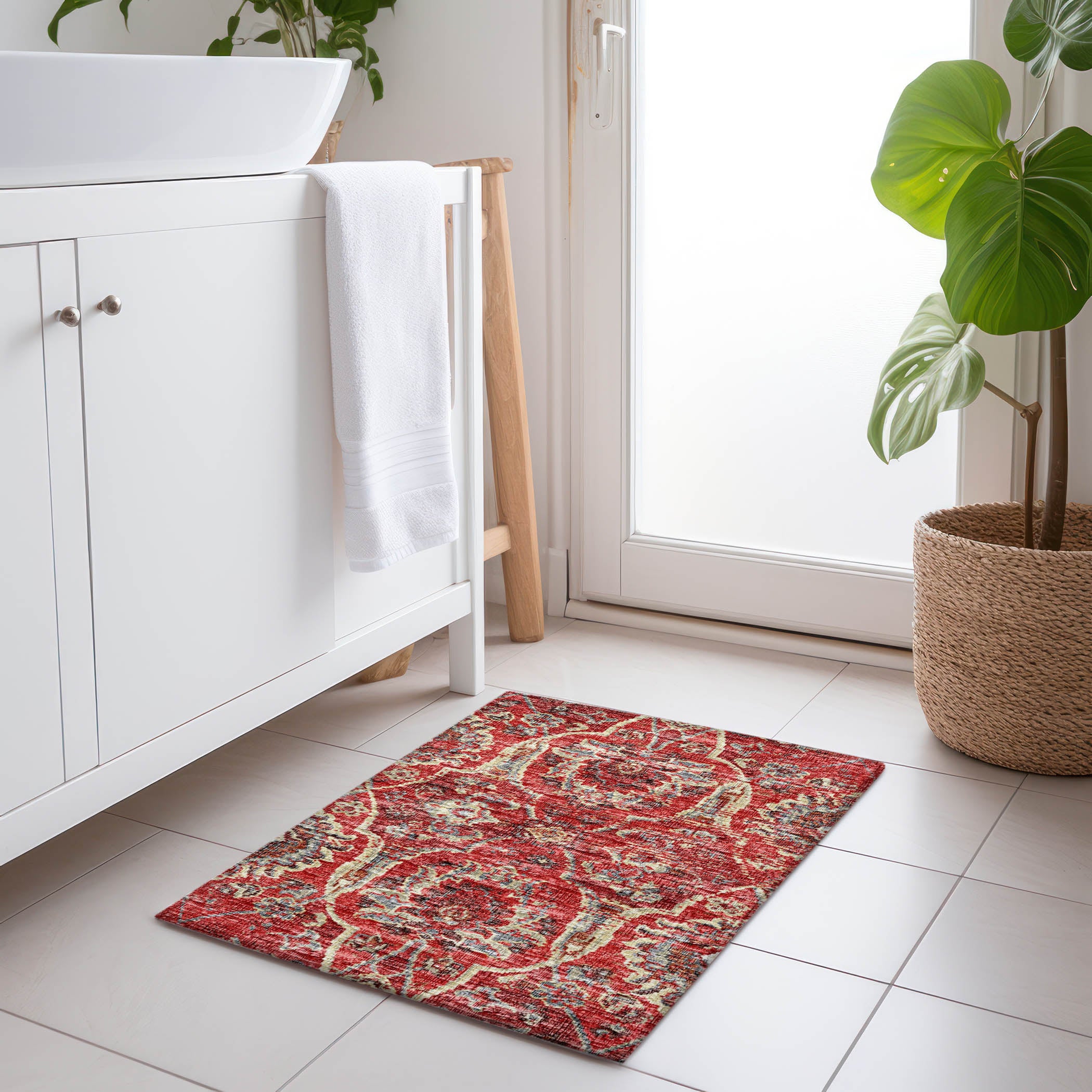 Split Machine Washable Traditional Red Rug 1'8" x 2'6" #shape_Rectangle