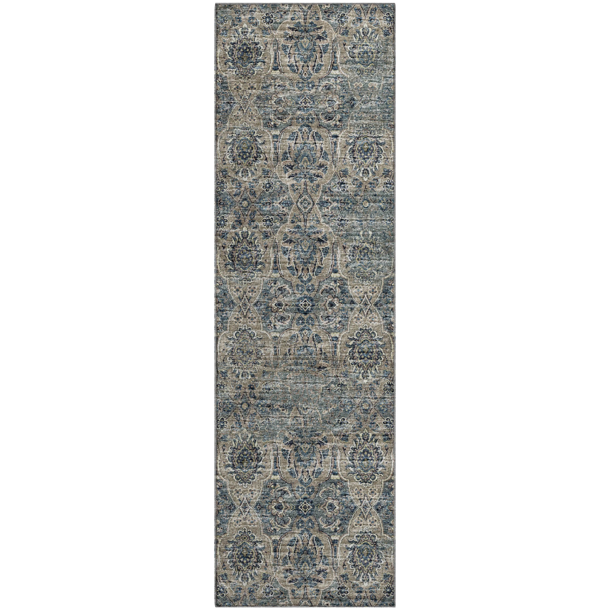 Split Machine Washable Traditional River Blue Rug 2'3" x 7'6" #shape_Runner