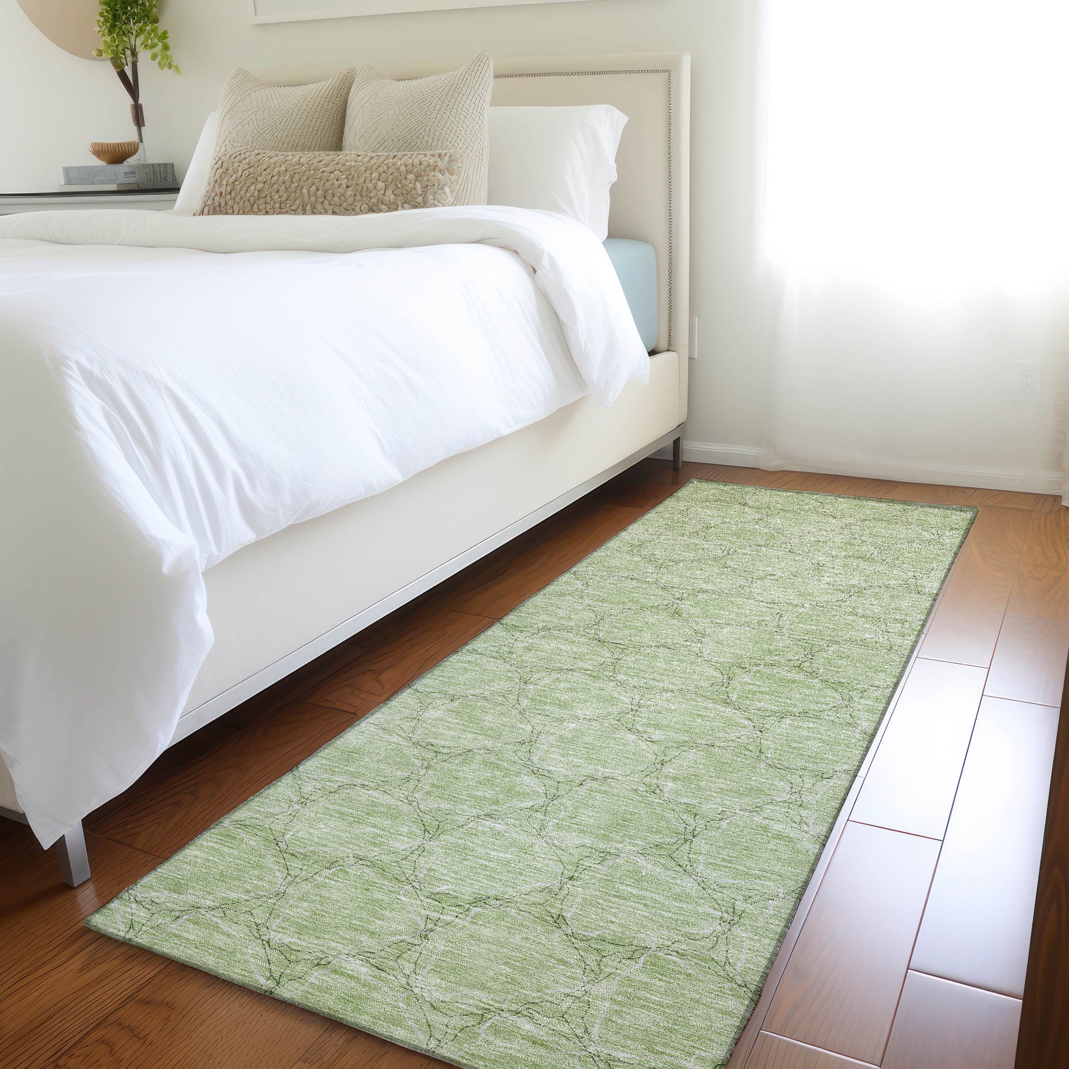 Bergen Machine Washable Transitional Aloe Green Rug 2'3" x 7'6" #shape_Runner