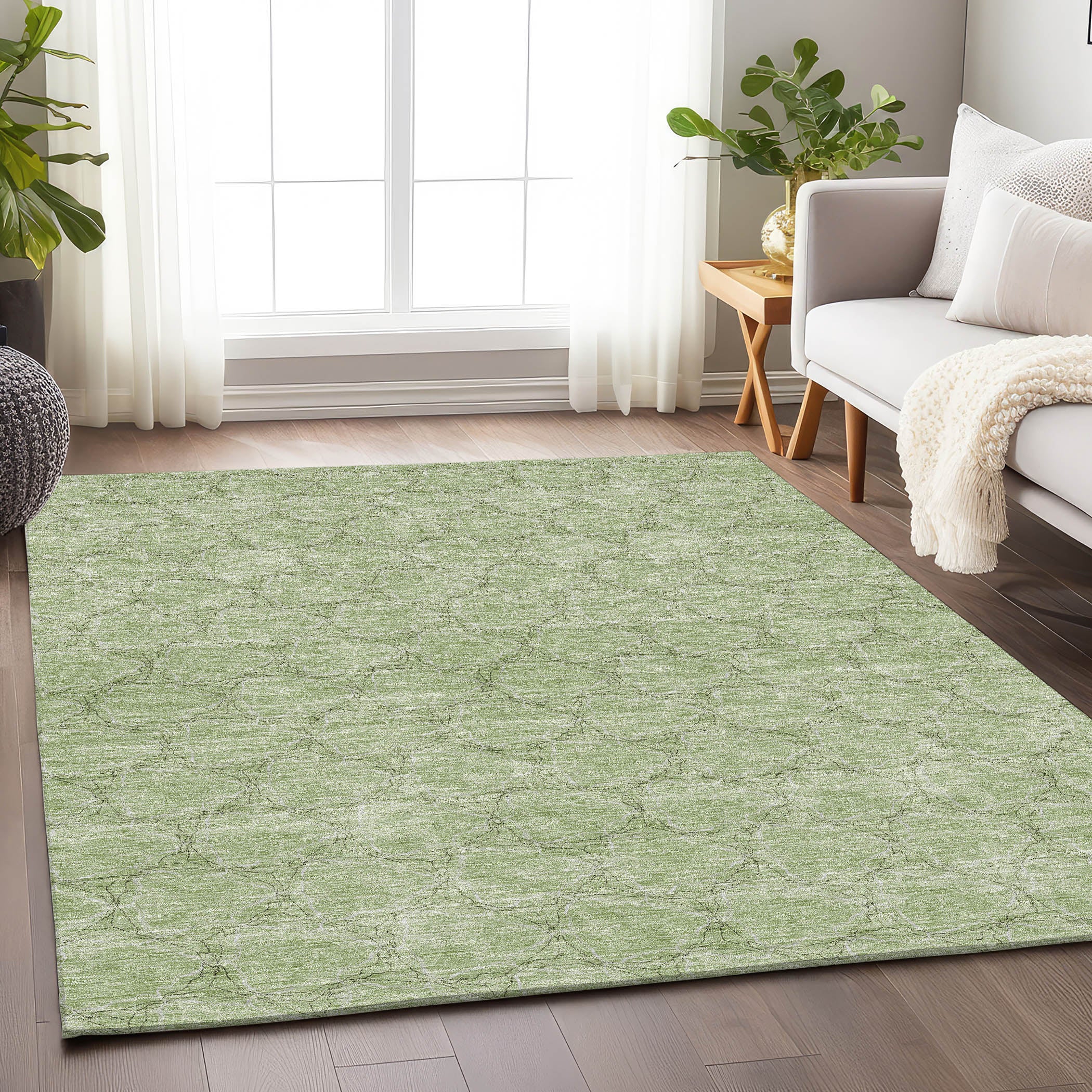 Bergen Machine Washable Transitional Aloe Green Rug 2'6" x 3'10" #shape_Rectangle