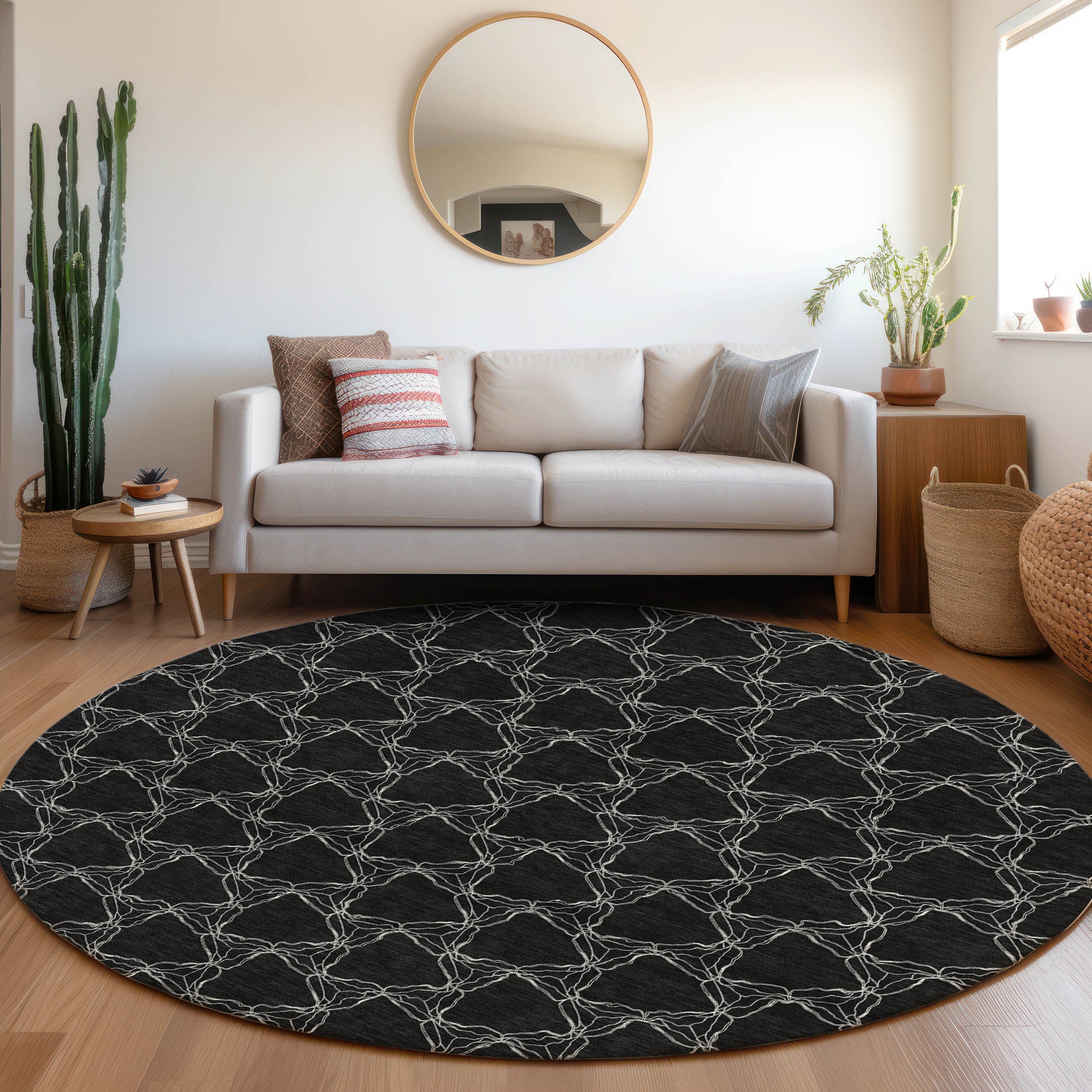 Bergen Machine Washable Transitional Black Rug 8' x 8' #shape_Round