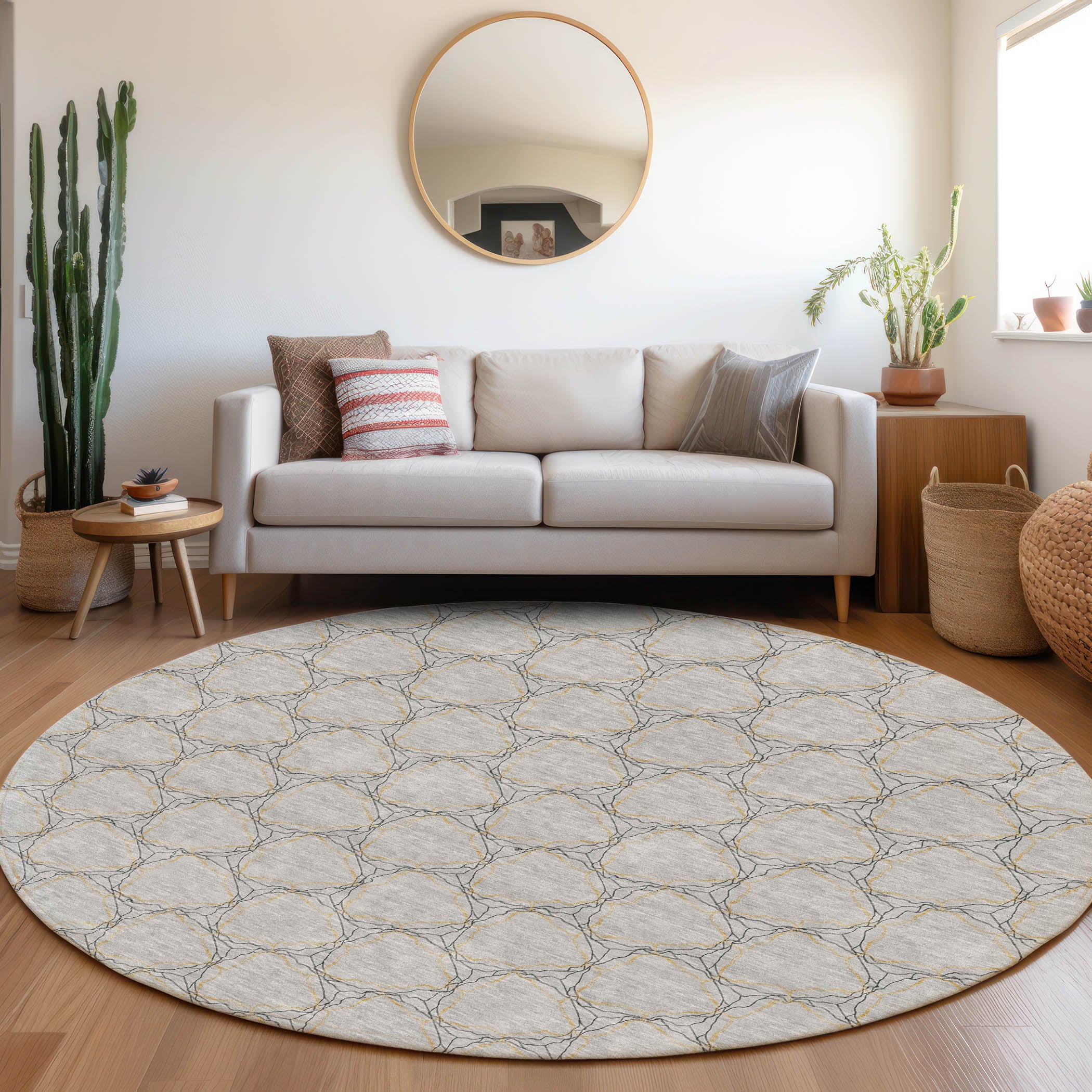 Bergen Machine Washable Transitional Gray Rug 8' x 8' #shape_Round
