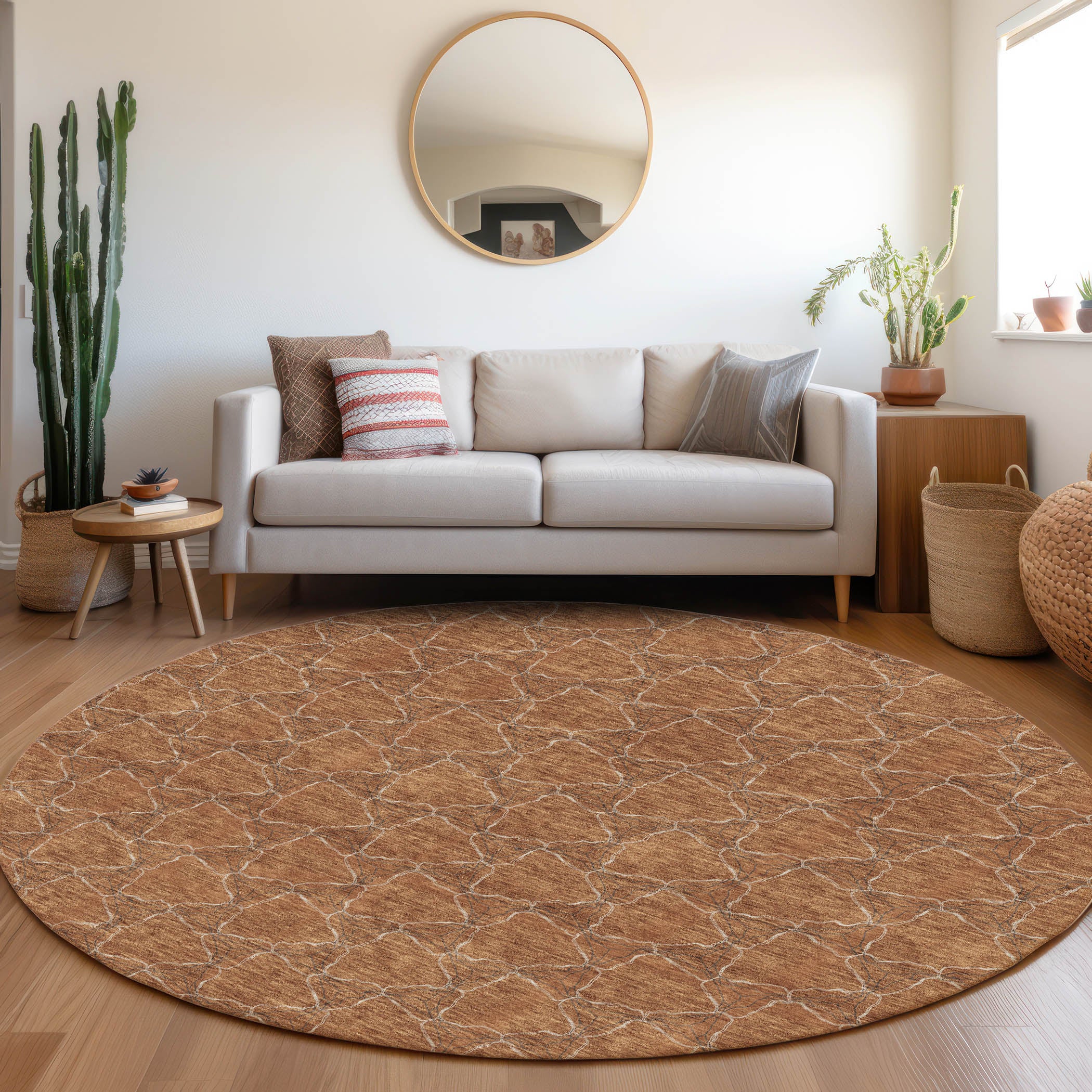 Bergen Machine Washable Transitional Paprika Orange Rug 8' x 8' #shape_Round