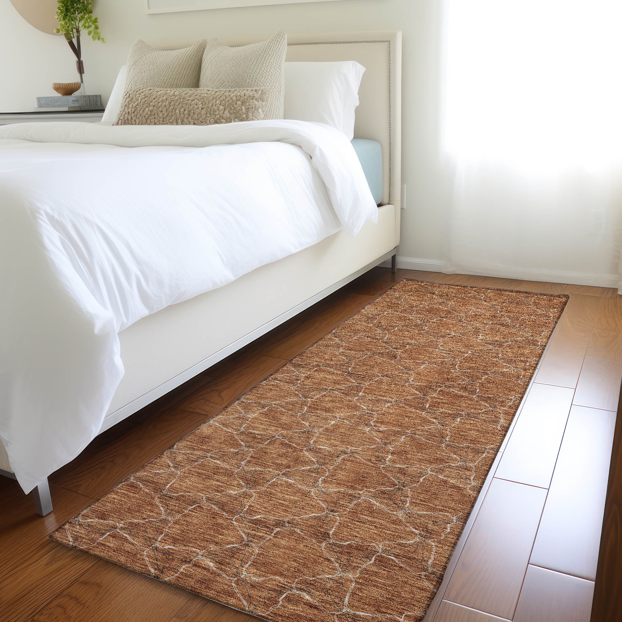 Bergen Machine Washable Transitional Paprika Orange Rug 2'3" x 7'6" #shape_Runner
