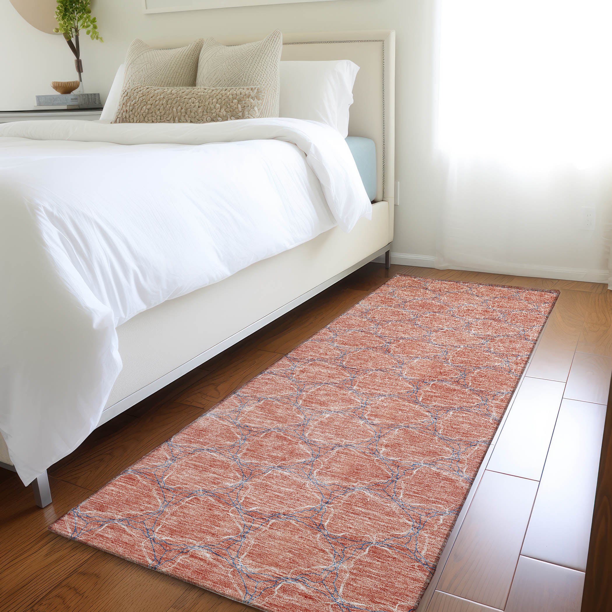 Bergen Machine Washable Transitional Salmon Orange Rug 2'3" x 7'6" #shape_Runner