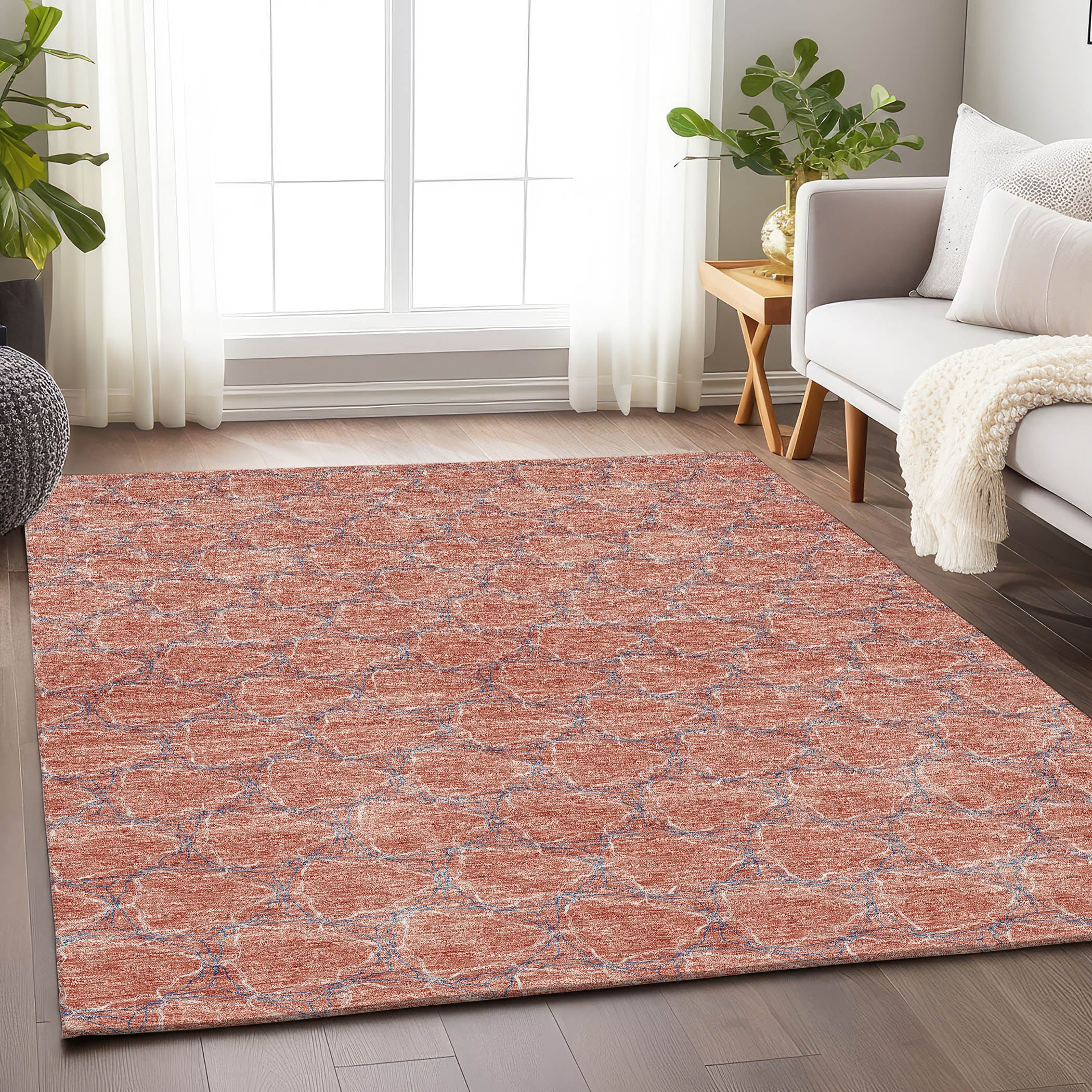 Bergen Machine Washable Transitional Salmon Orange Rug 2'6" x 3'10" #shape_Rectangle