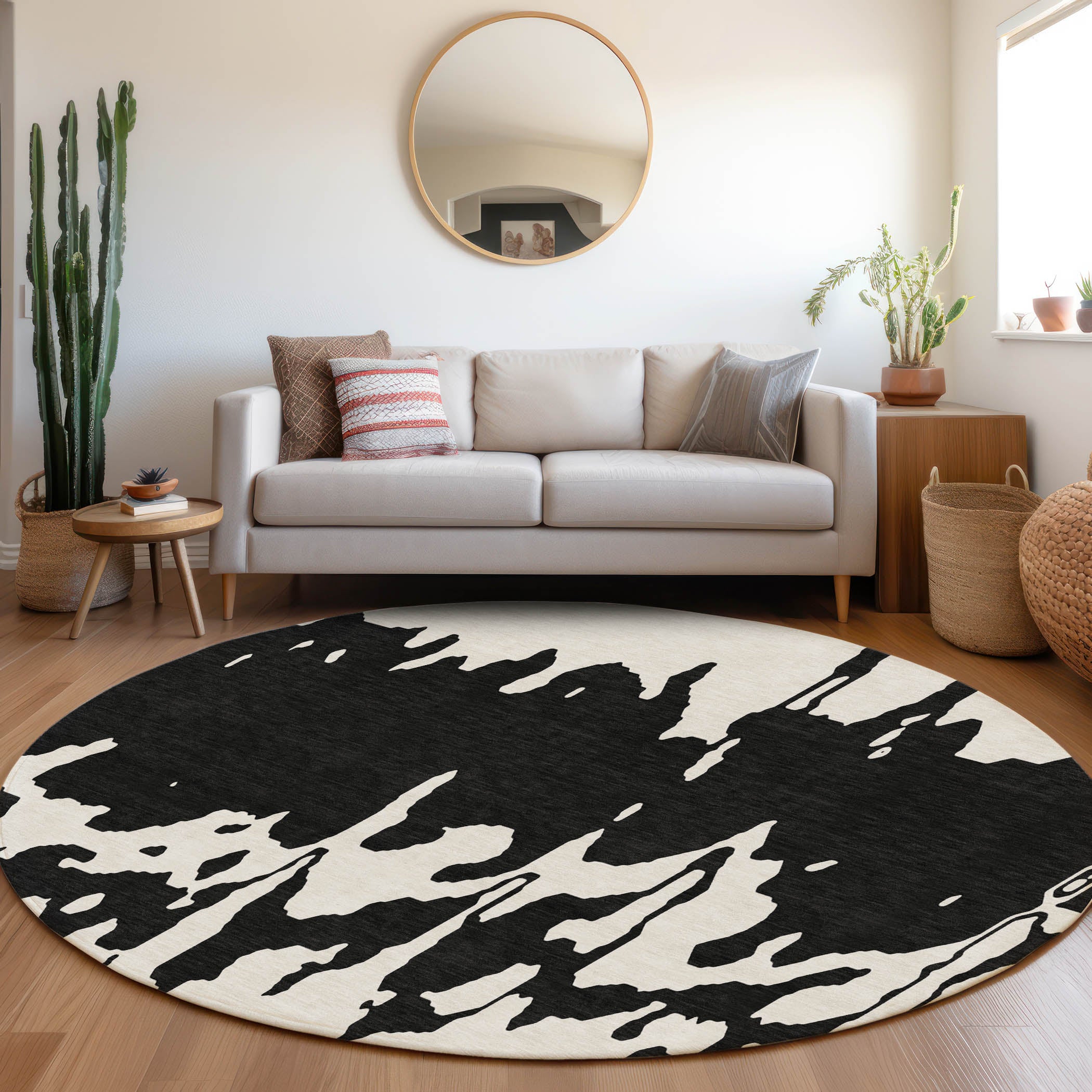 Seville Machine Washable Transitional Black Rug 8' x 8' #shape_Round