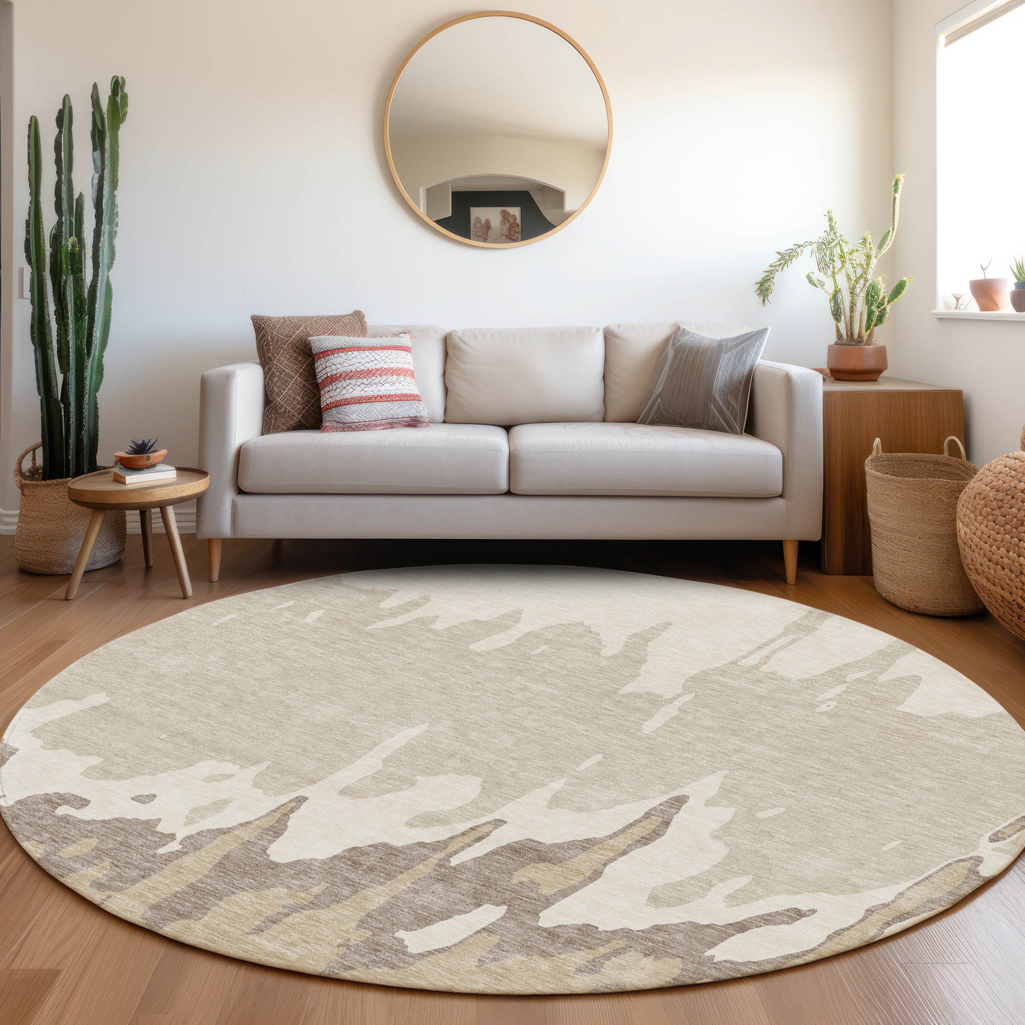 Seville Machine Washable Transitional Ivory Rug 8' x 8' #shape_Round